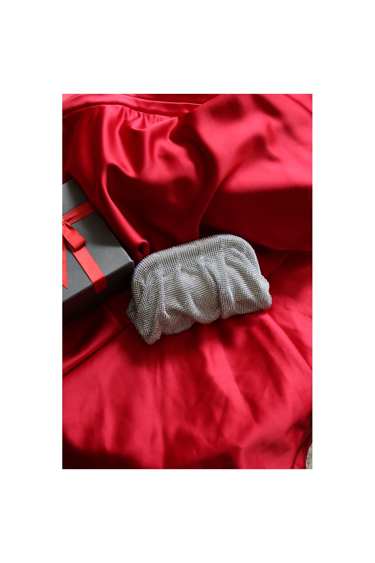 Silver Taş  Mini Dokuma Burs Detaylı Abiye Çanta