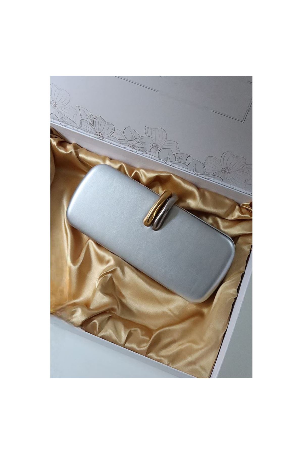 silver metal aksesuar detaylı zincirli slim abiye el omuz çantası