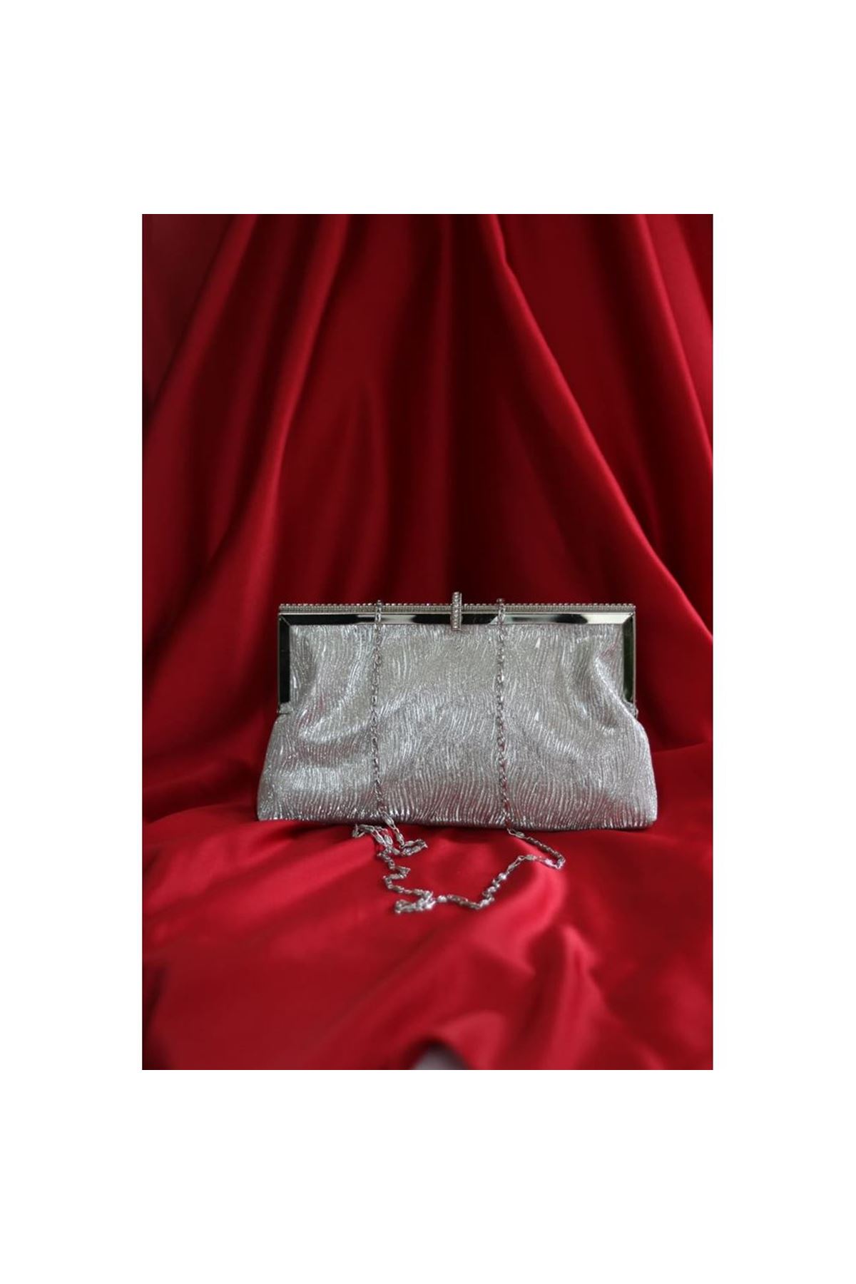 Silver  burgu dokulu kristal burslu abiye el çantası