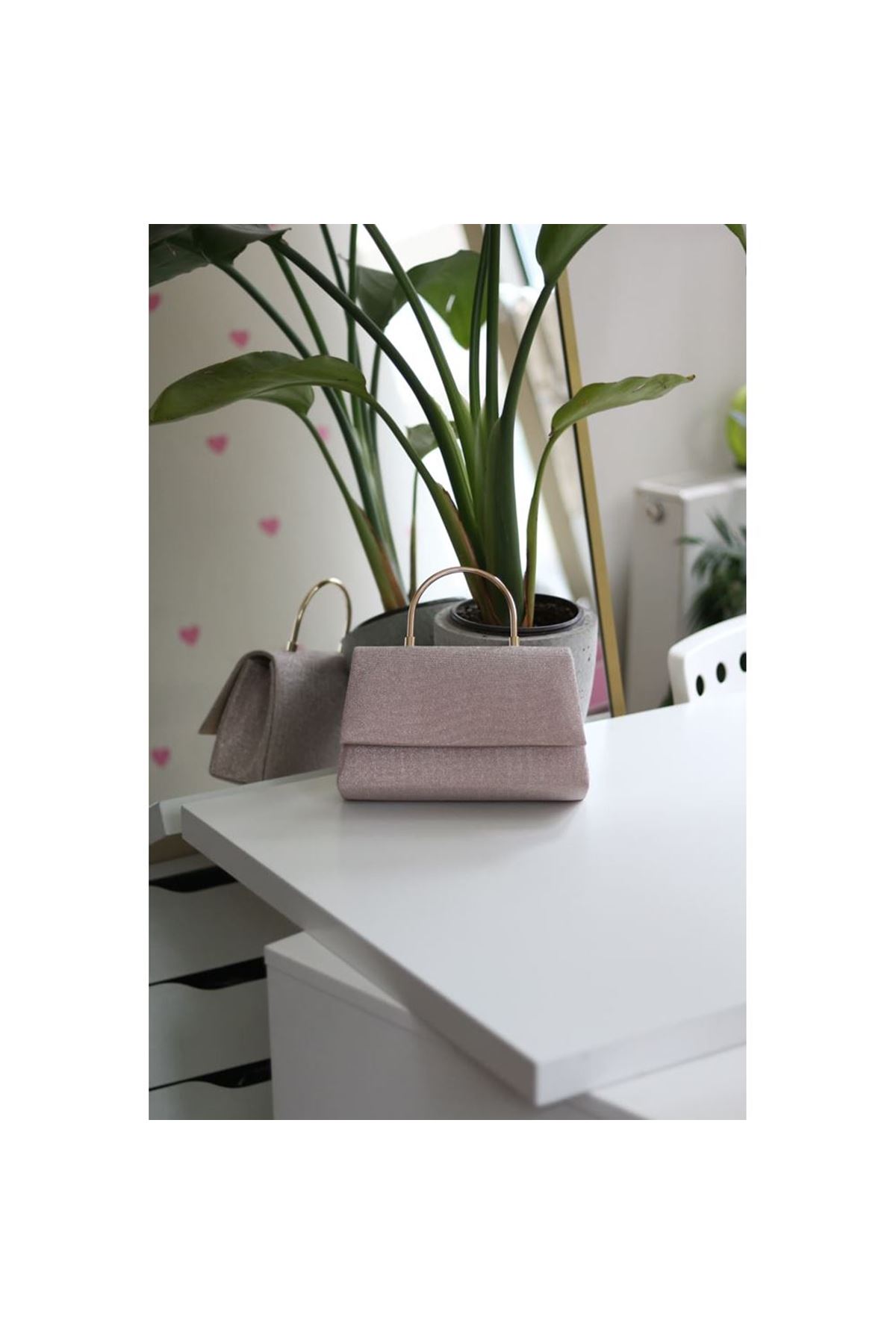 Rose Gold Dokulu Metal Sap Detaylı El &amp;amp; Omuz Çantası