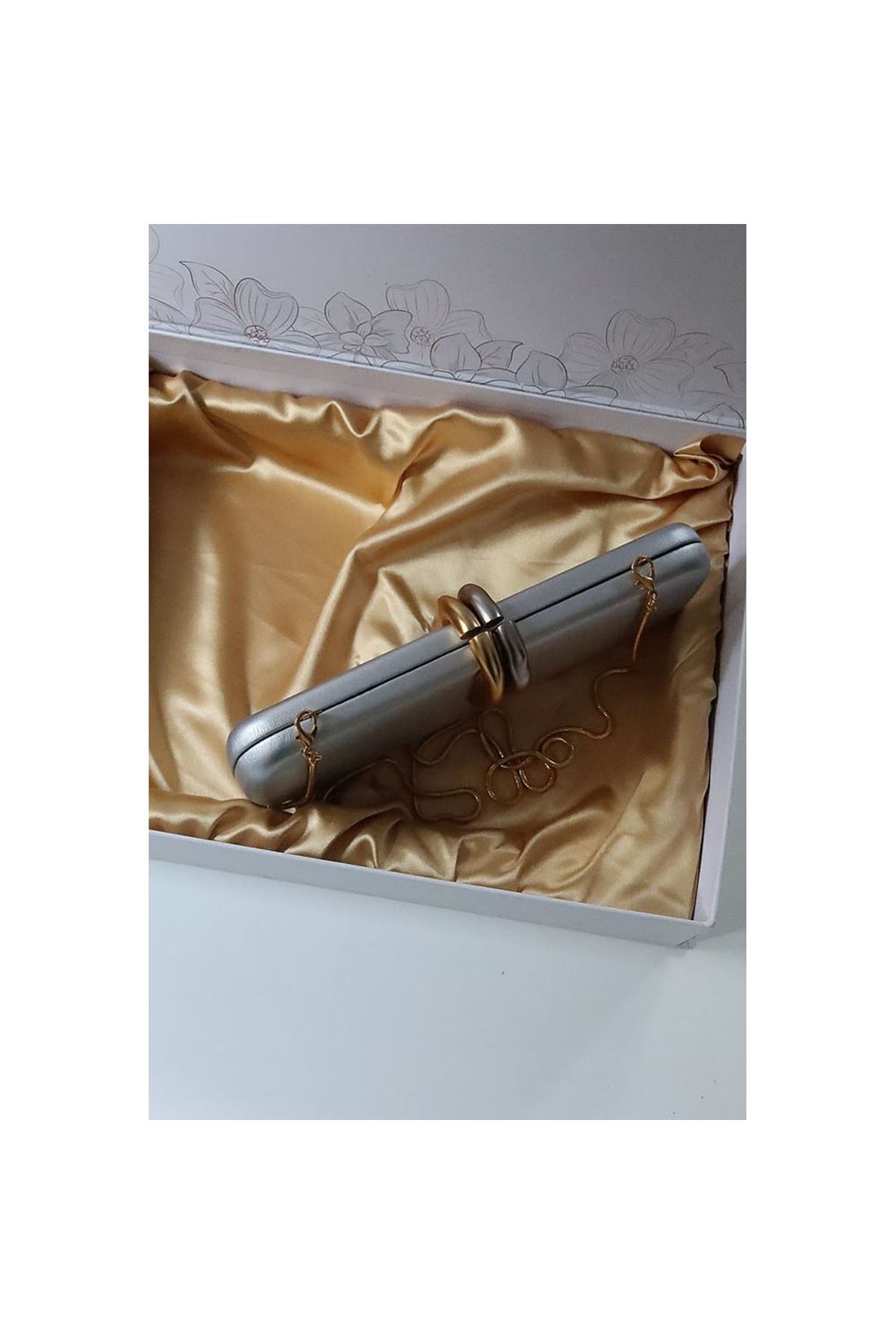 silver metal aksesuar detaylı zincirli slim abiye el omuz çantası