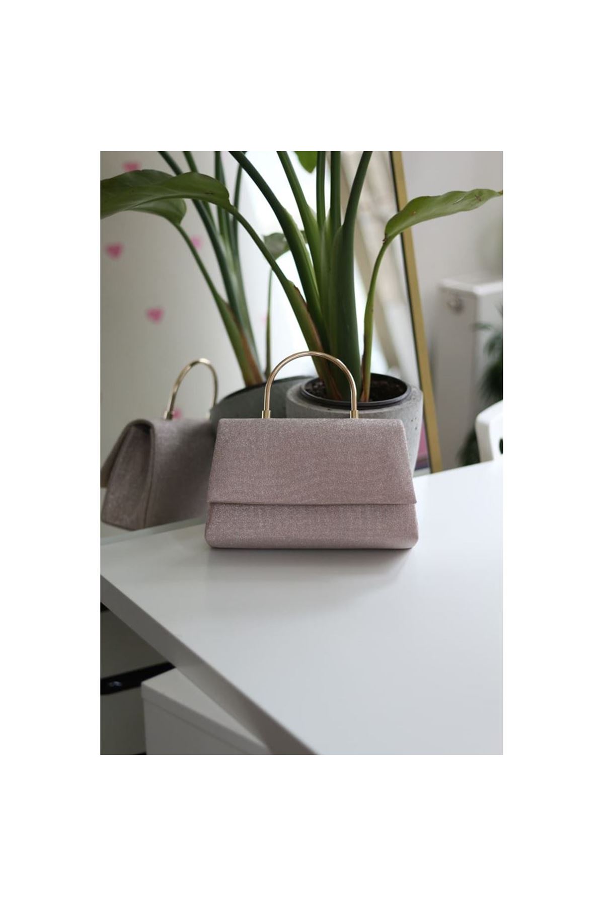 Rose Gold Dokulu Metal Sap Detaylı El &amp;amp; Omuz Çantası