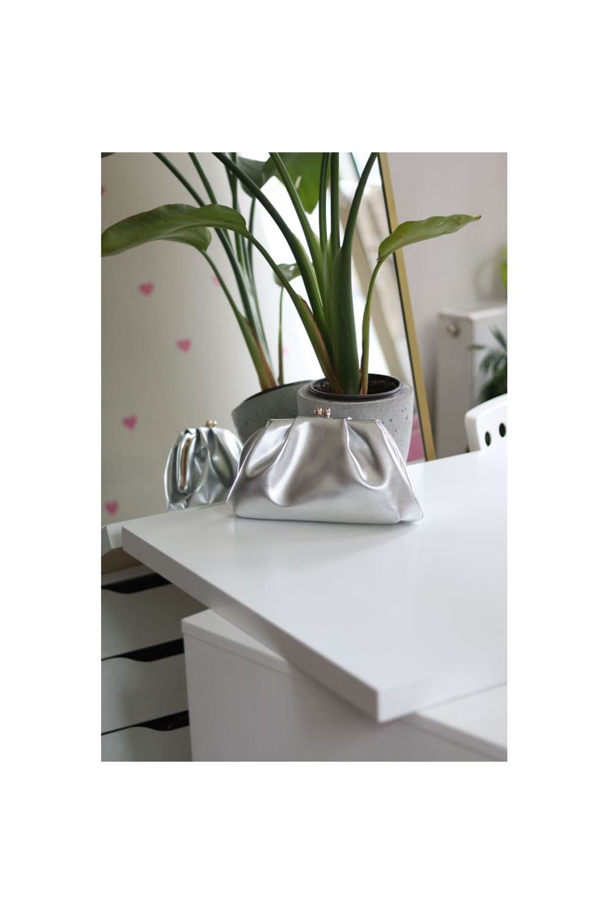 Silver gold burslu mini pouch el omuz çantası