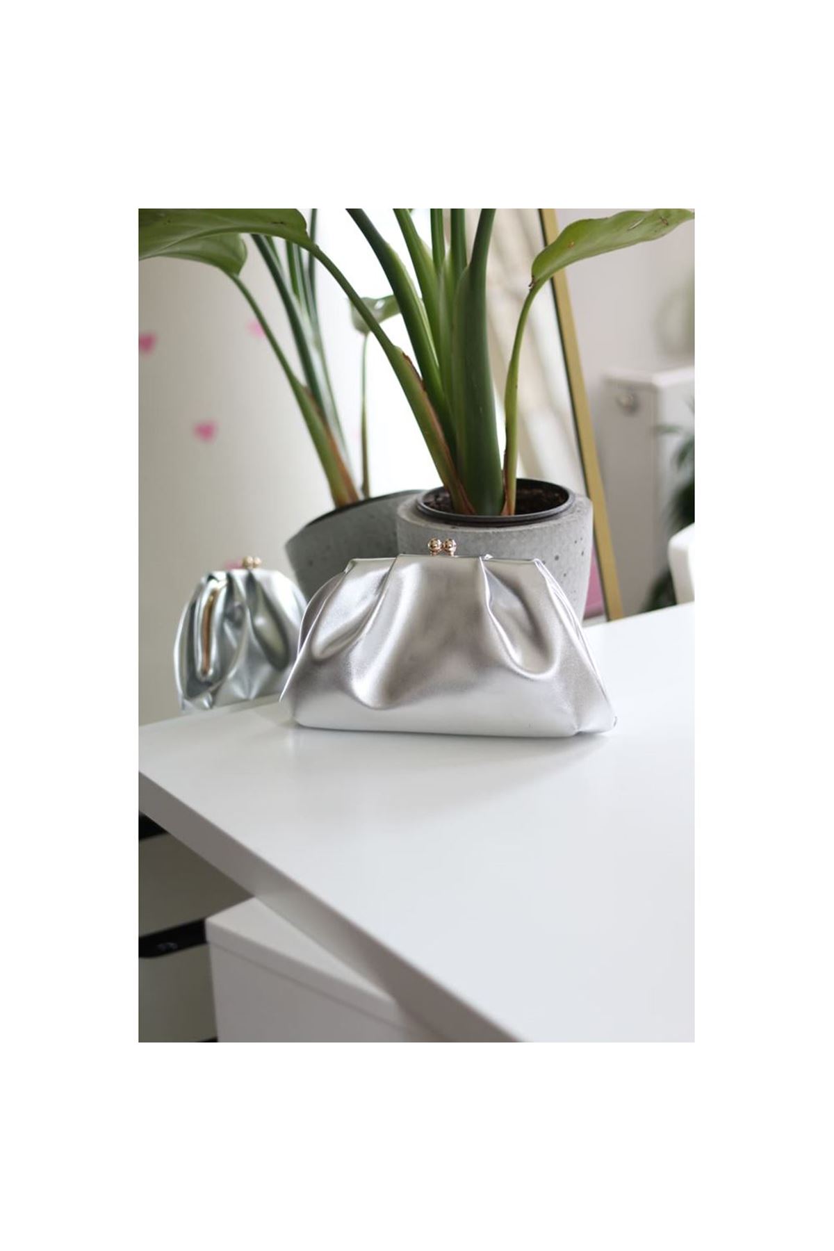 Silver gold burslu mini pouch el omuz çantası