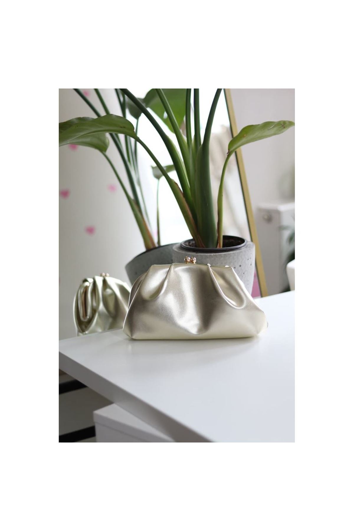 Gold gold burslu mini pouch el omuz çantası