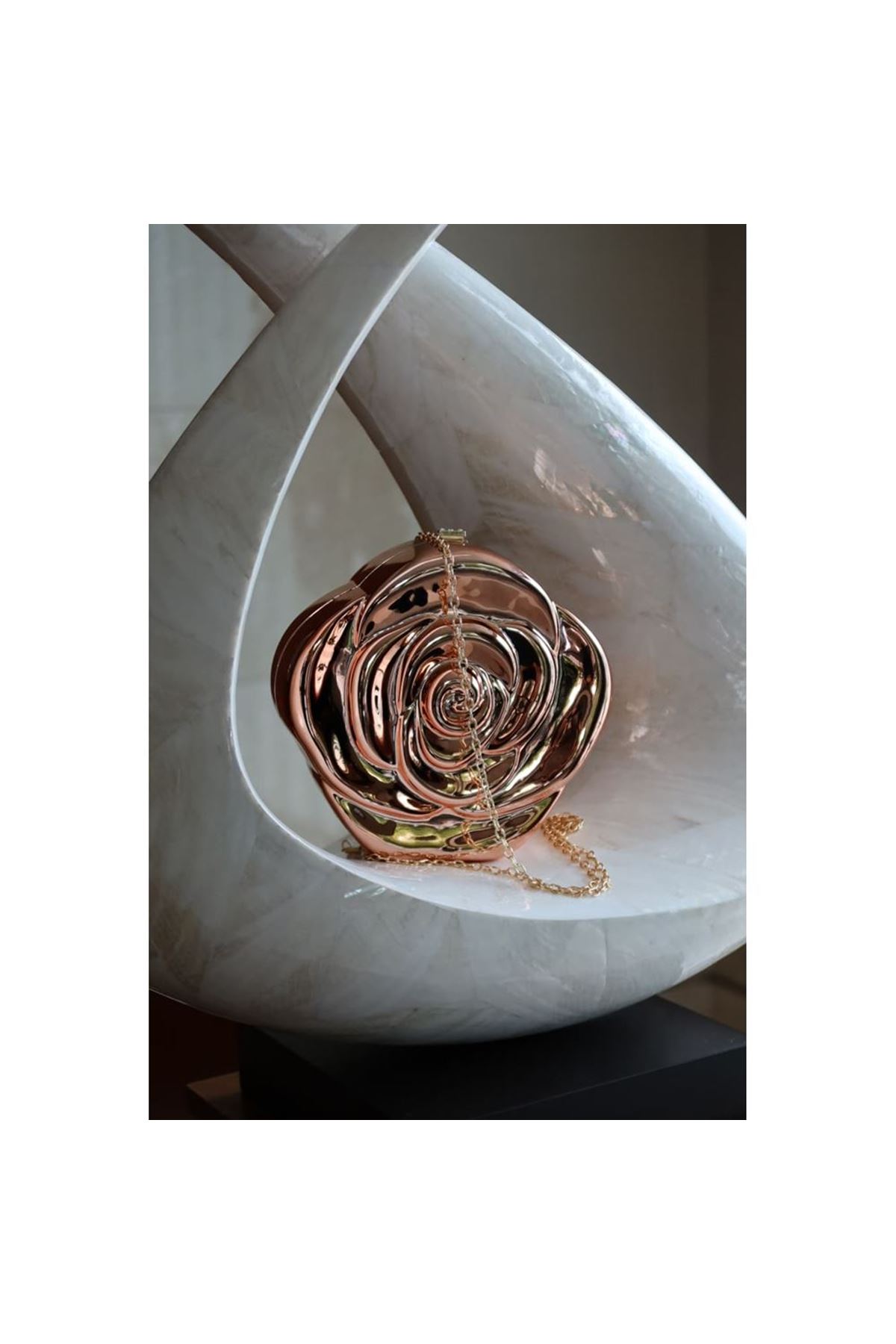 Rose Gold Gül Mika Zincirli El Omuz Çantası