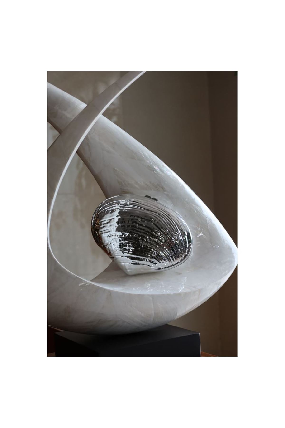 Silver Oval Deniz Kabuğu Mika Zincirli El Omuz Çantası