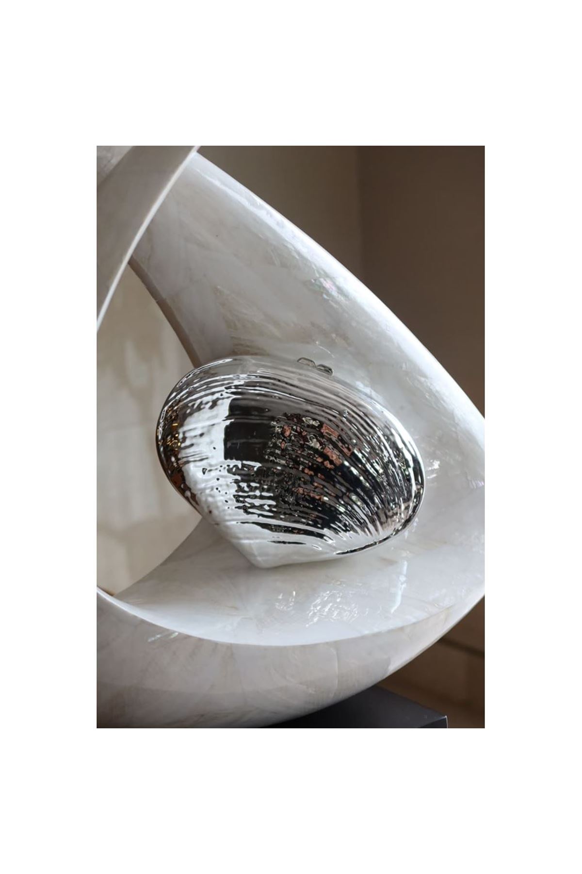 Silver Oval Deniz Kabuğu Mika Zincirli El Omuz Çantası