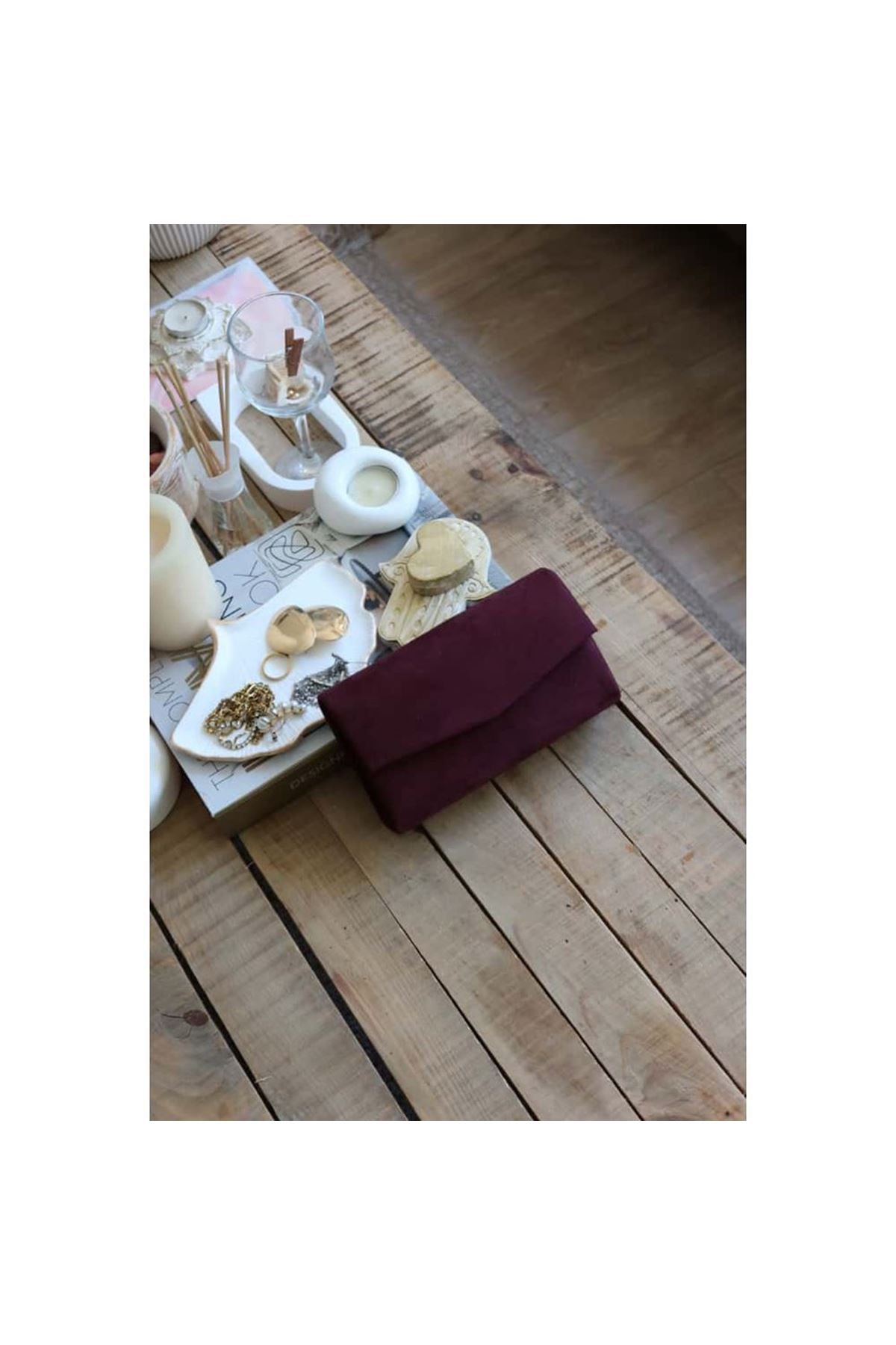 süet bordo mini kutu omuz çantası