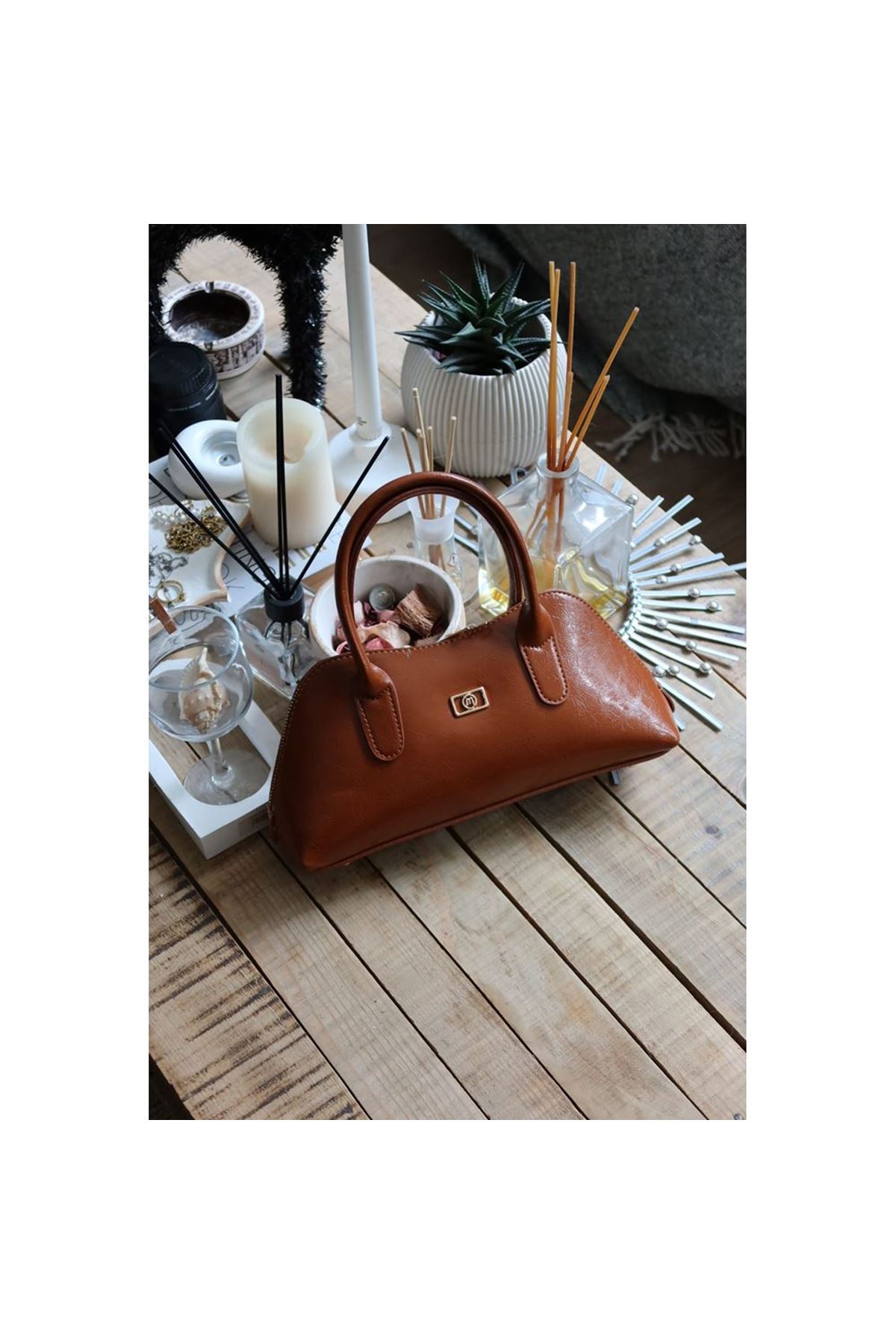 taba parlak çift fermuar detaylı el omuz çantası