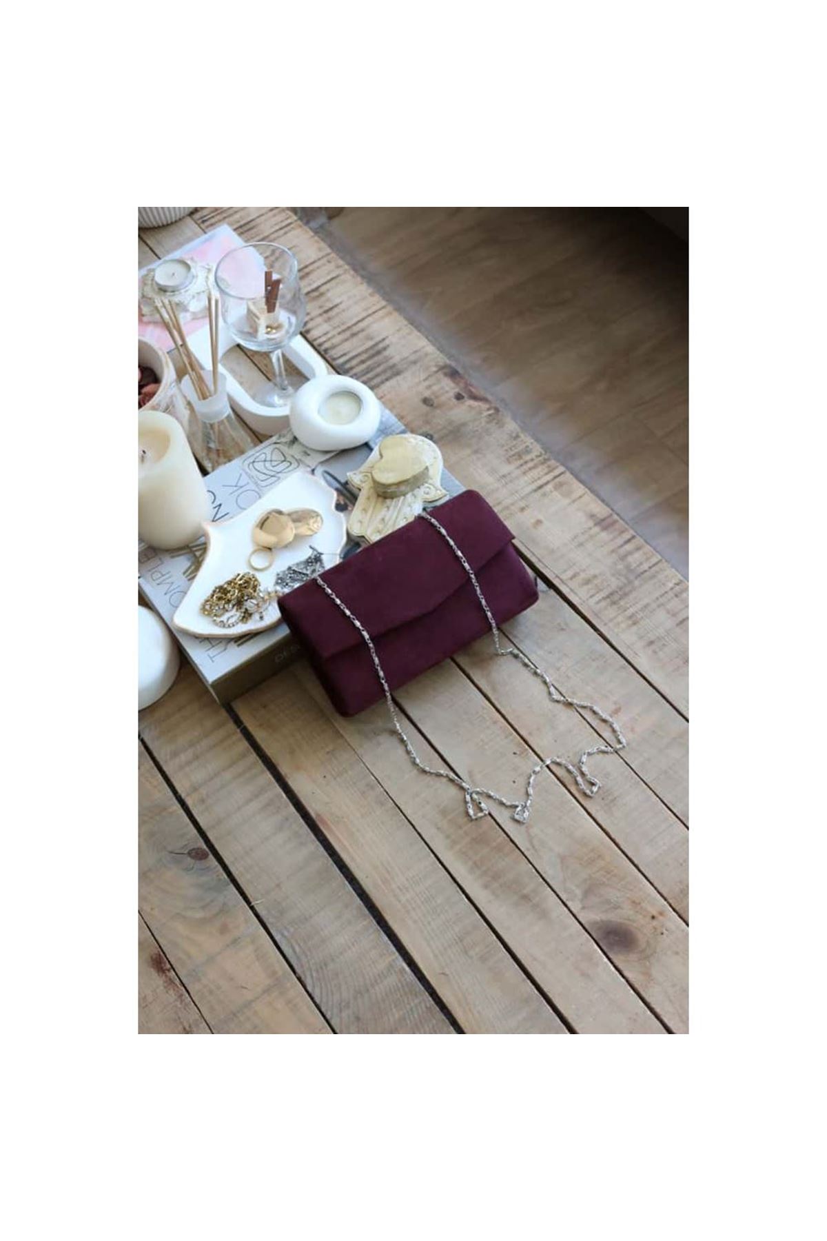 süet bordo mini kutu omuz çantası