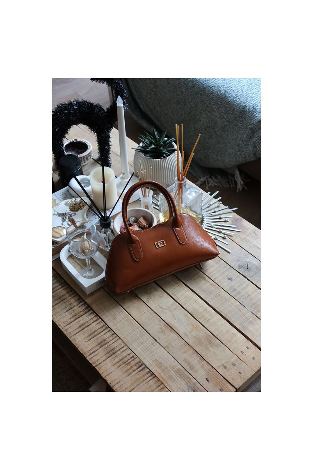 taba parlak çift fermuar detaylı el omuz çantası