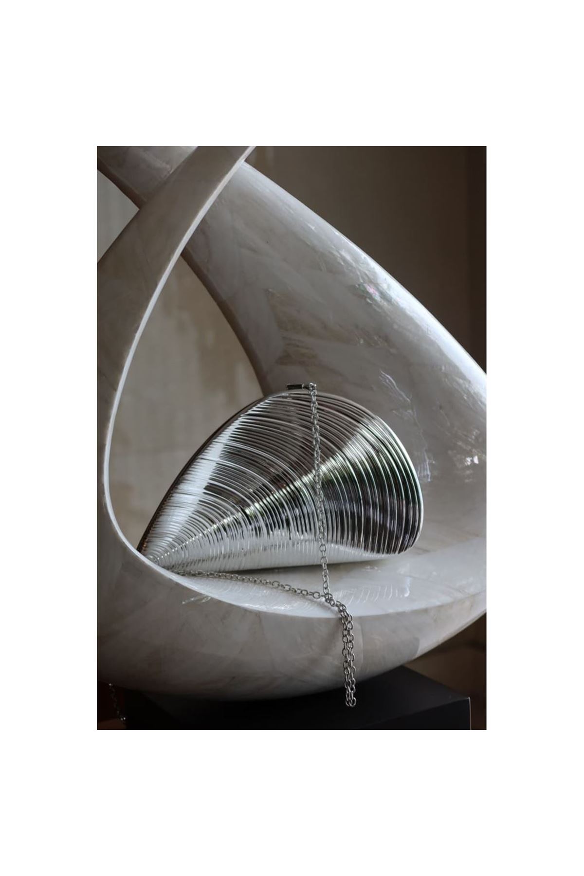 Silver Midye Mika Zincirli El Omuz Çantası