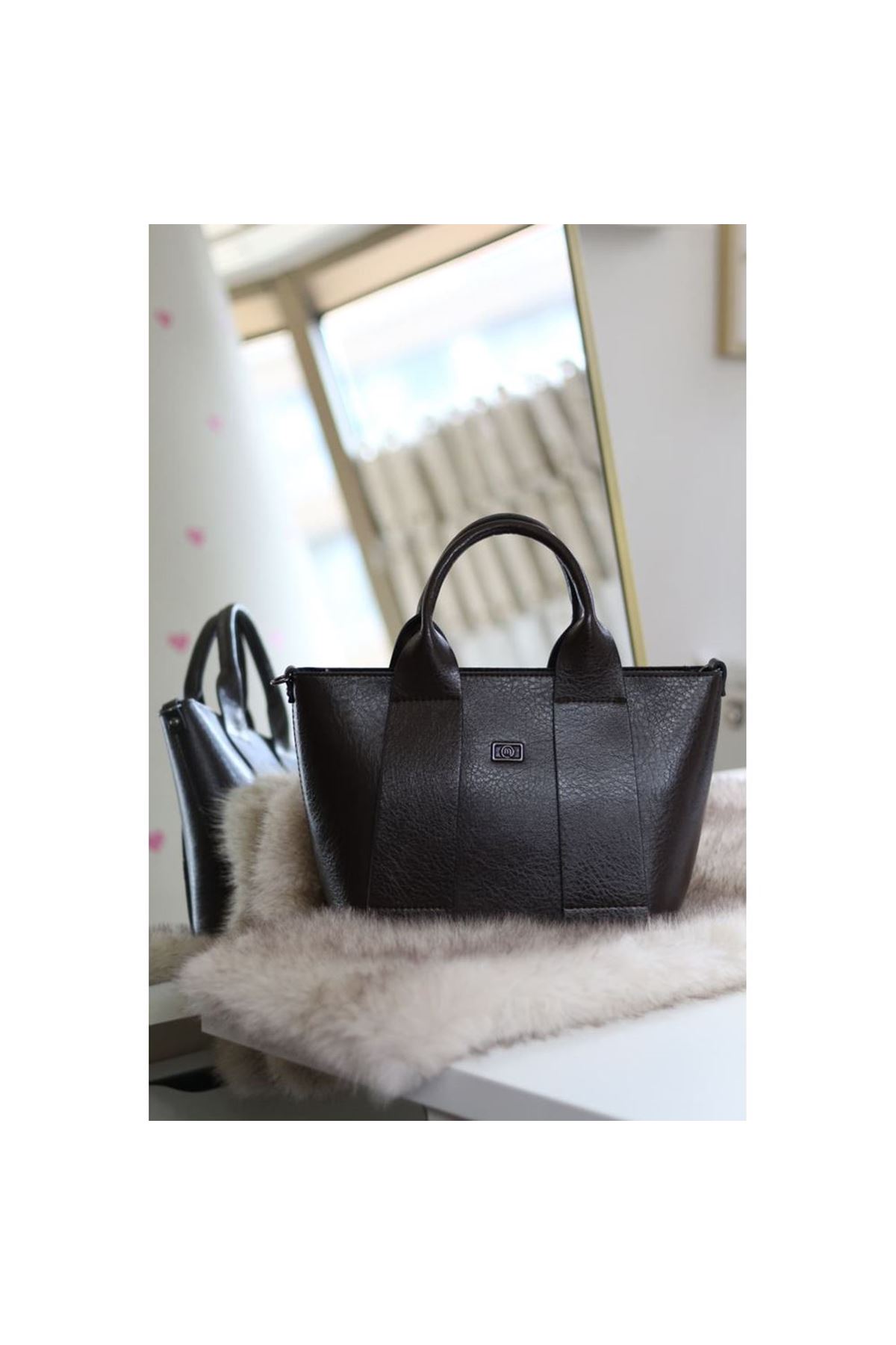 Acı kahve büyük boy askılı el omuz çantası