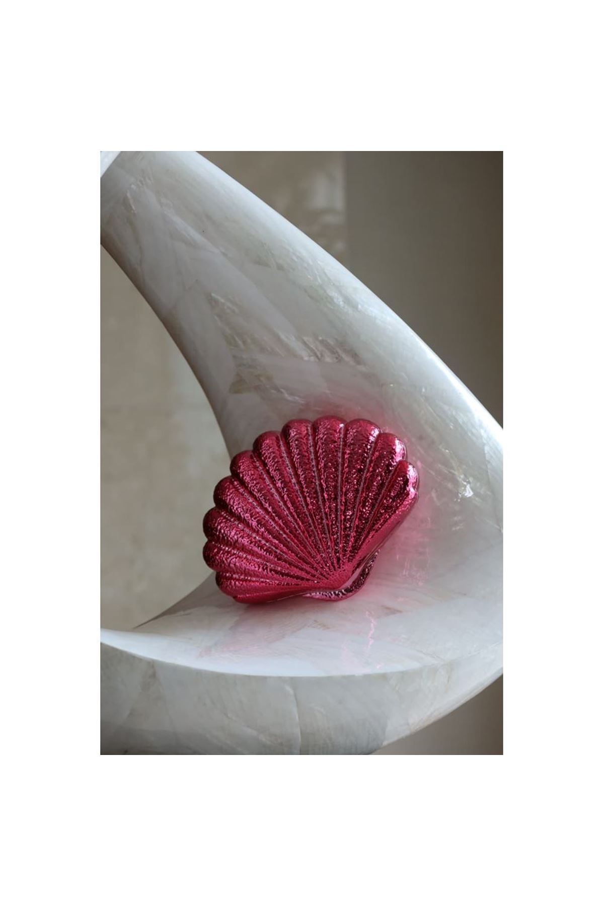 Fuşya İstiridye Mika Zincirli El Omuz Çantası