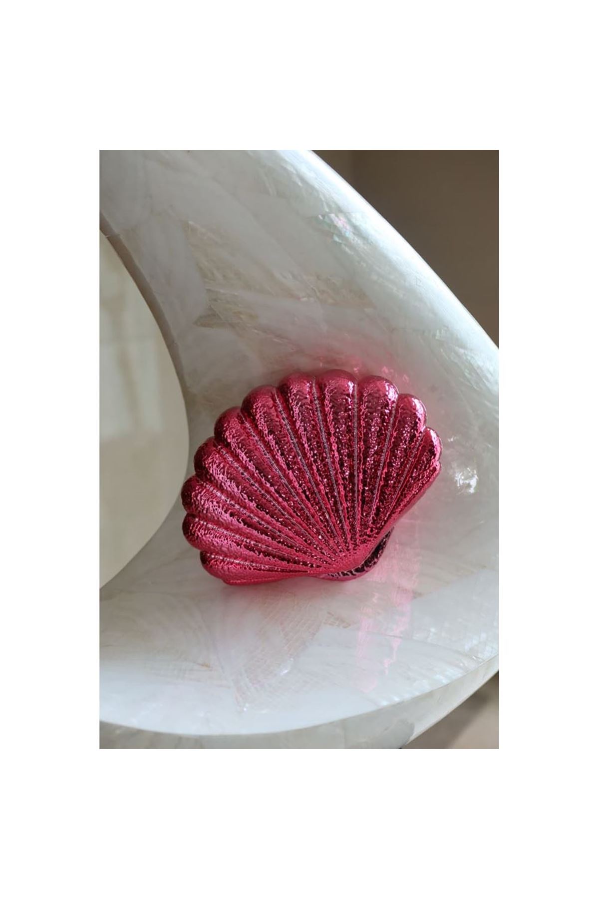 Fuşya İstiridye Mika Zincirli El Omuz Çantası