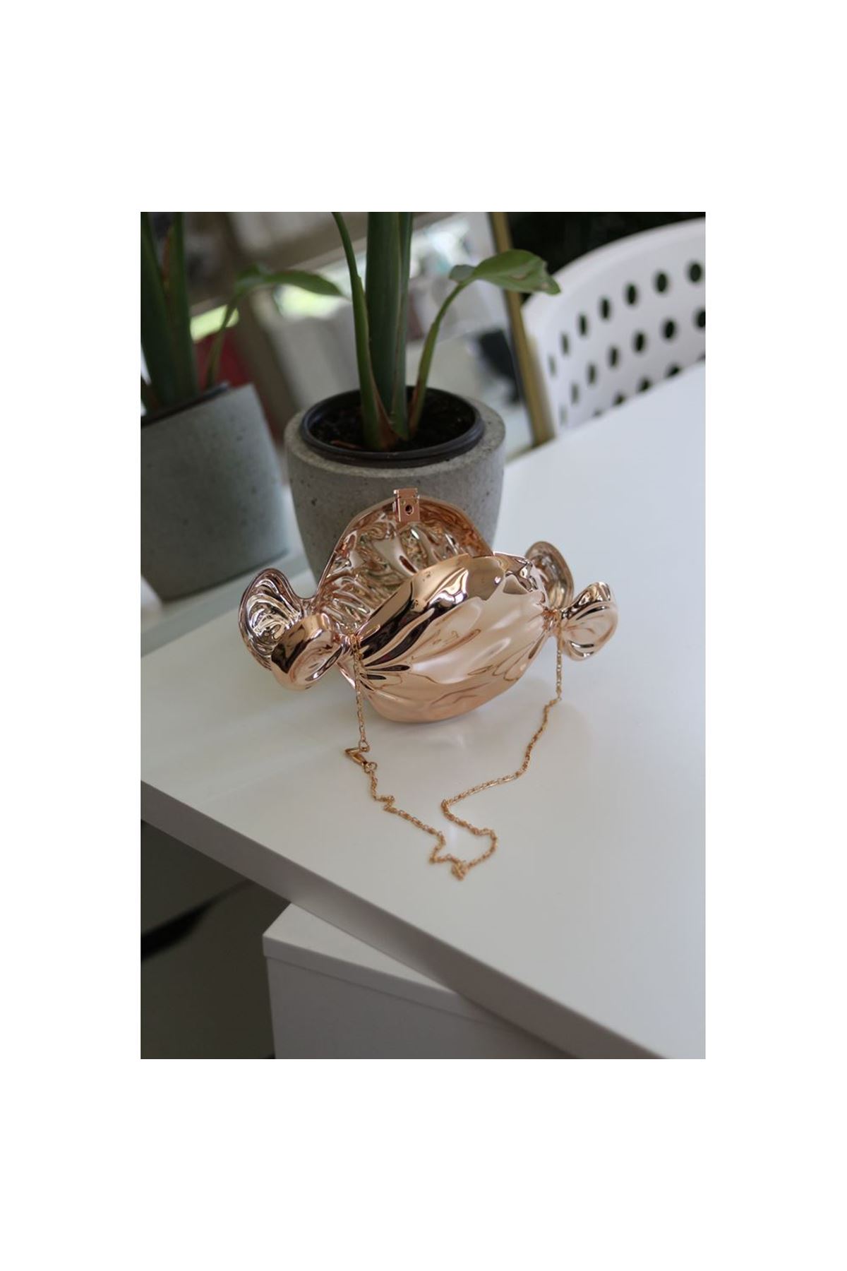 Rose Gold Mika Şeker Görünümlü Zincirli Omuz Çantası