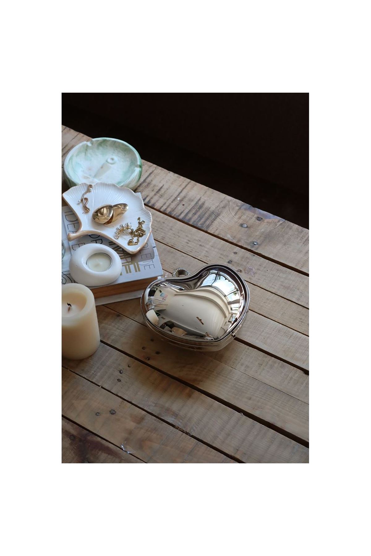 Silver Metal Kalp Zincirli El Omuz Çantası