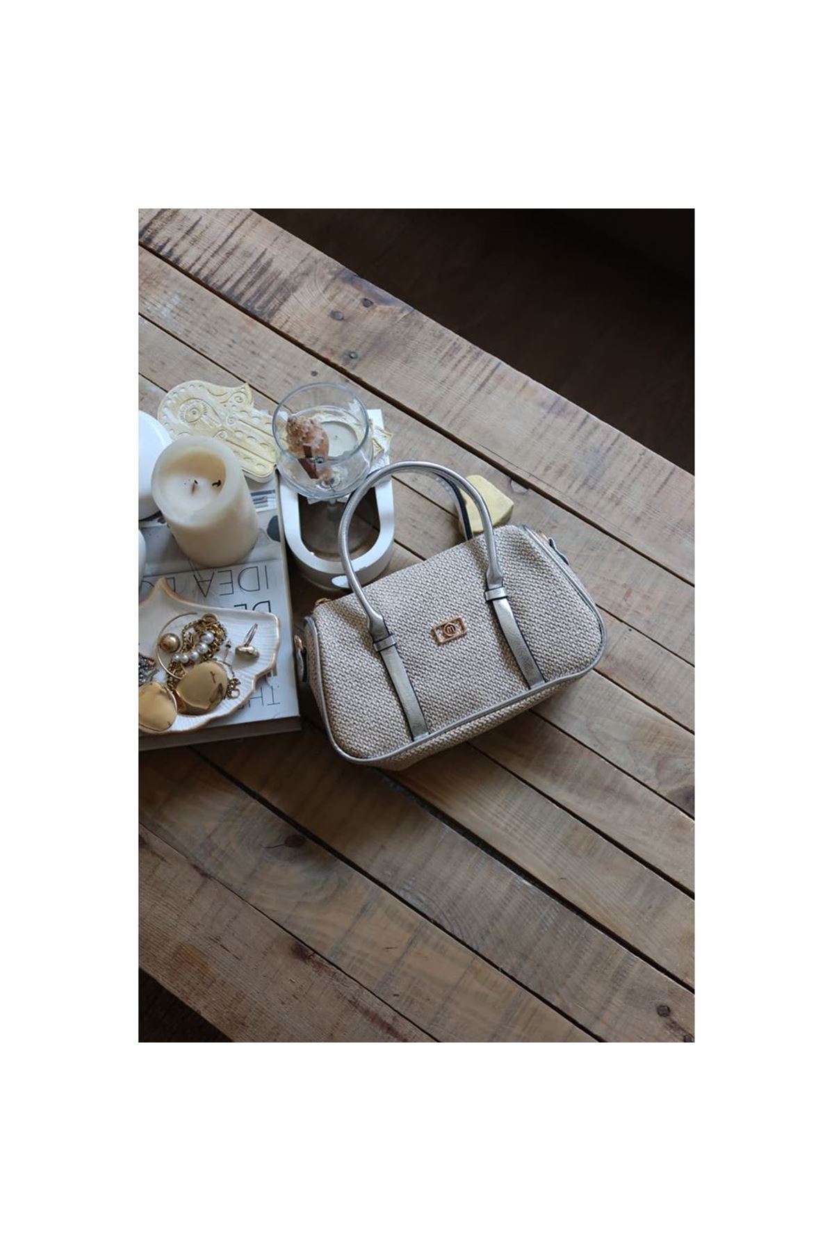 Silver Hasır Doku Çift Şeritli El Omuz Çantası