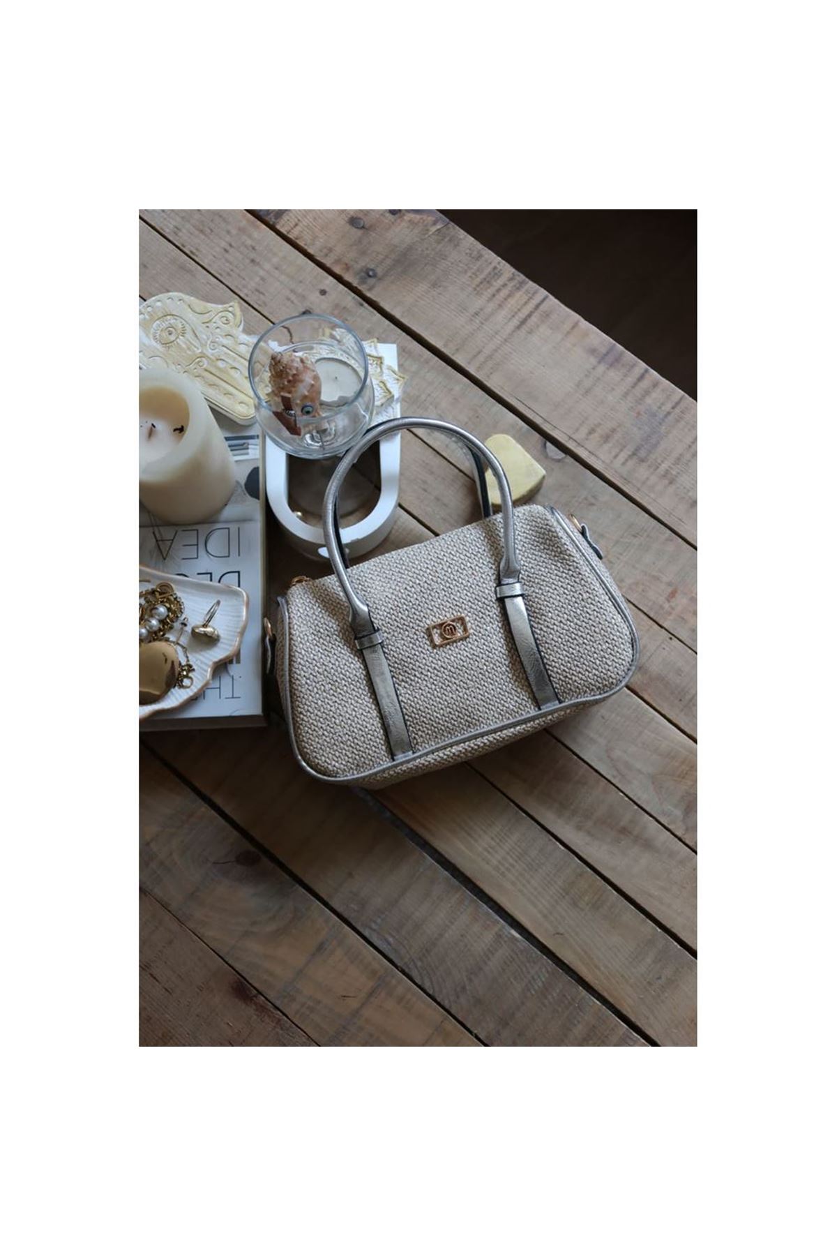 Silver Hasır Doku Çift Şeritli El Omuz Çantası