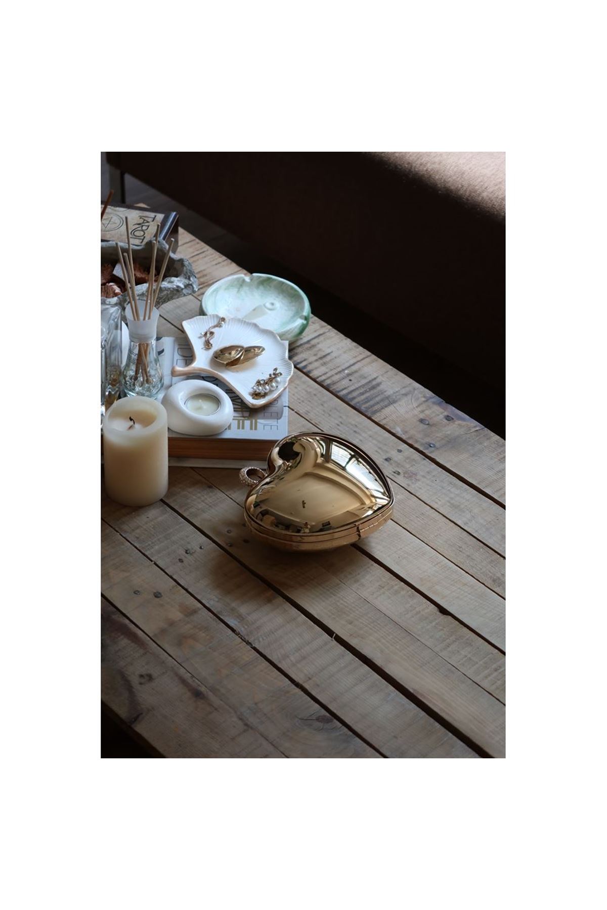 Gold Metal Kalp Zincirli El Omuz Çantası