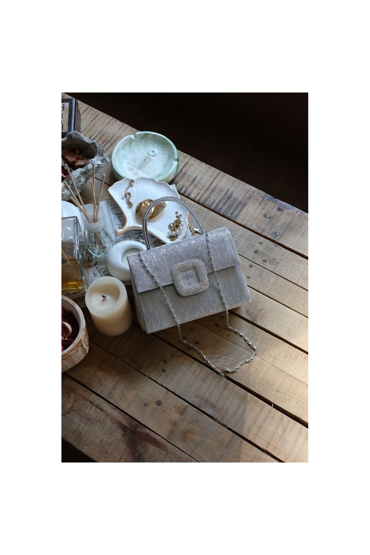 Silver Toka Detaylı Tutma Saplı Zincirli El Omuz Çantası