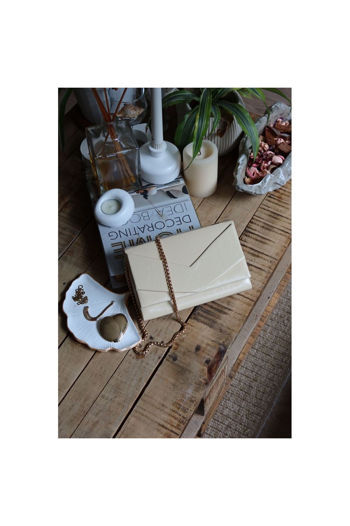 Kadın Butter Yellow Rugan Zarf Kutu Omuz Çantası