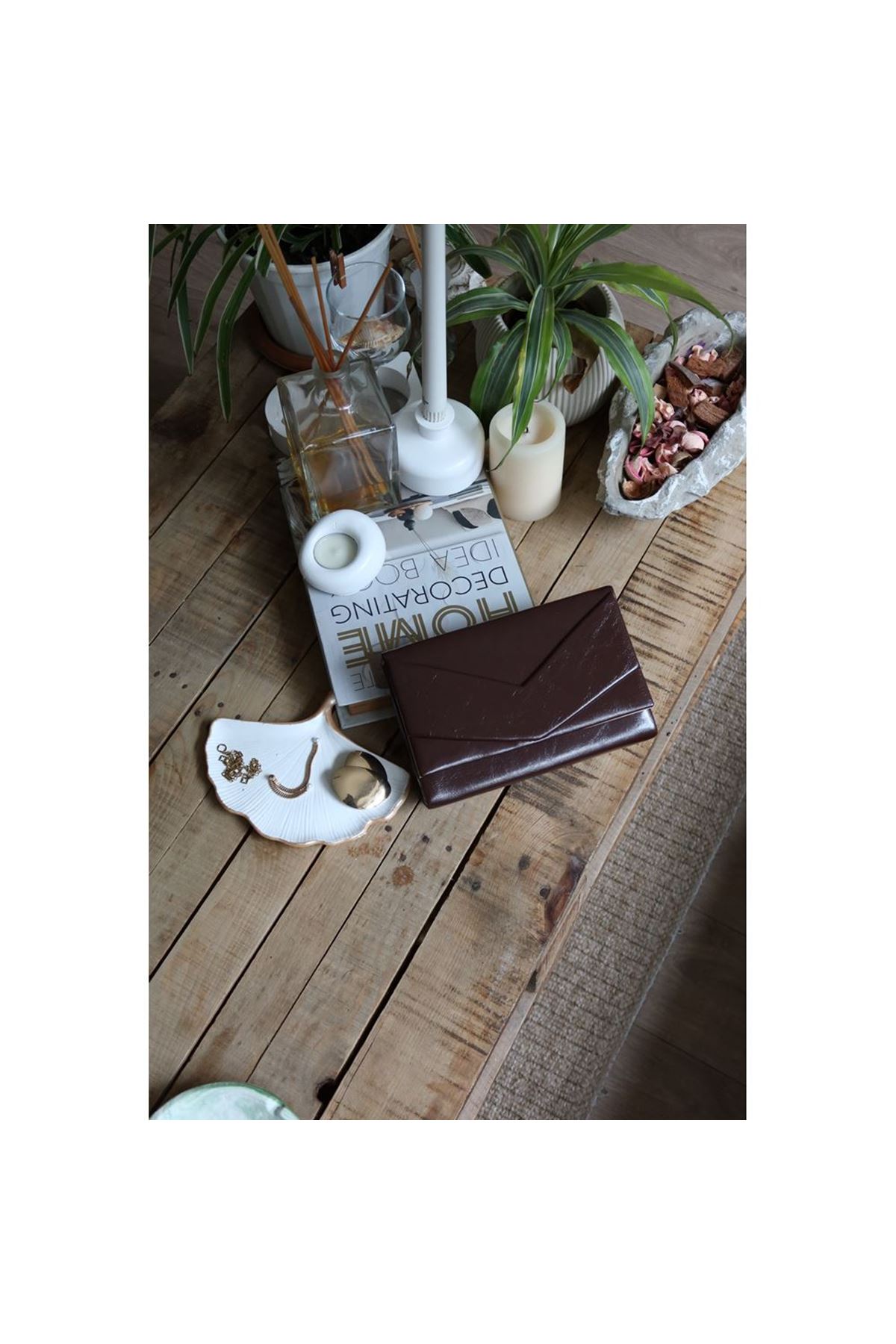 Kadın Acı Kahve Rugan Zarf Kutu Omuz Çantası