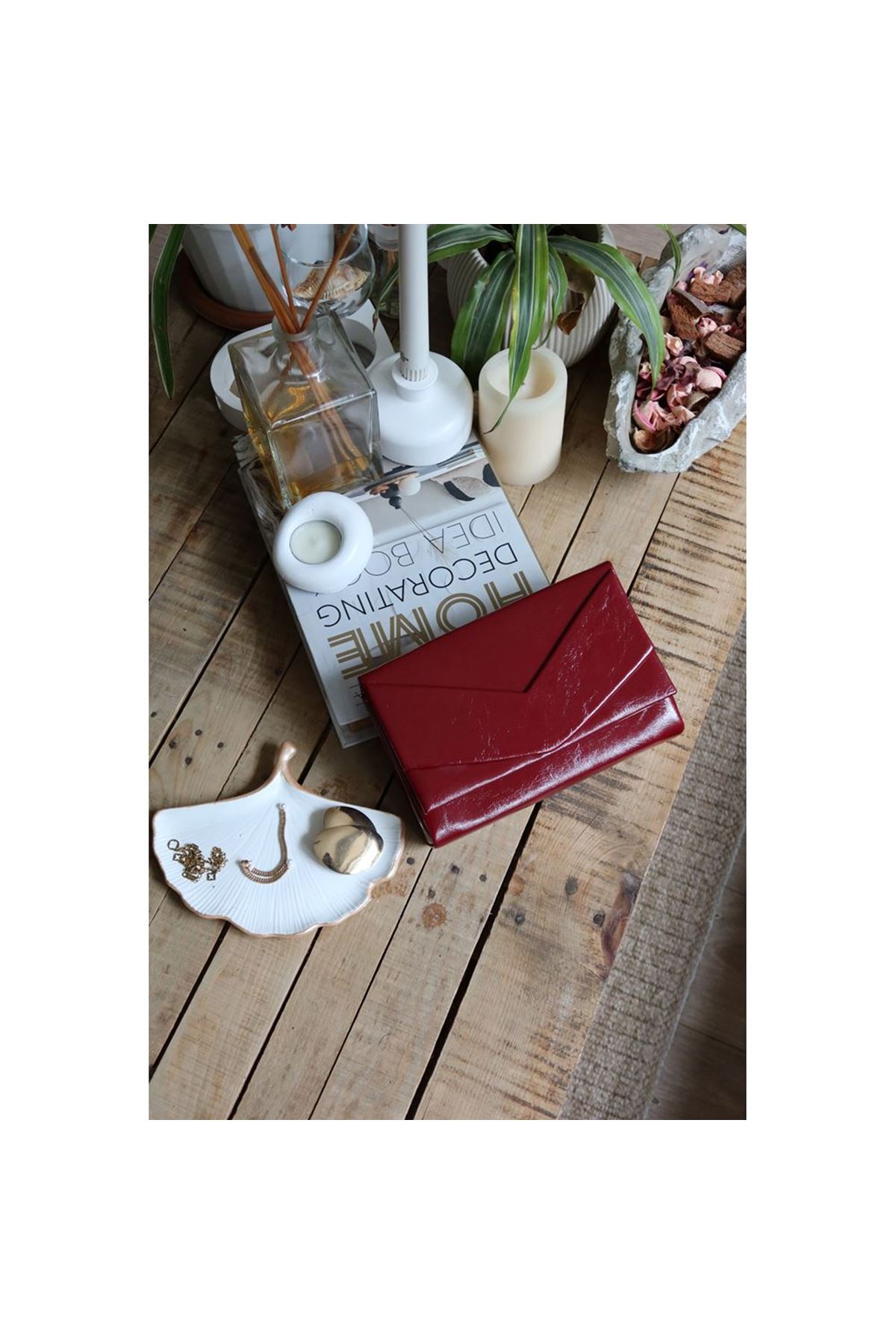 Kadın Bordo Rugan Zarf Kutu Omuz Çantası