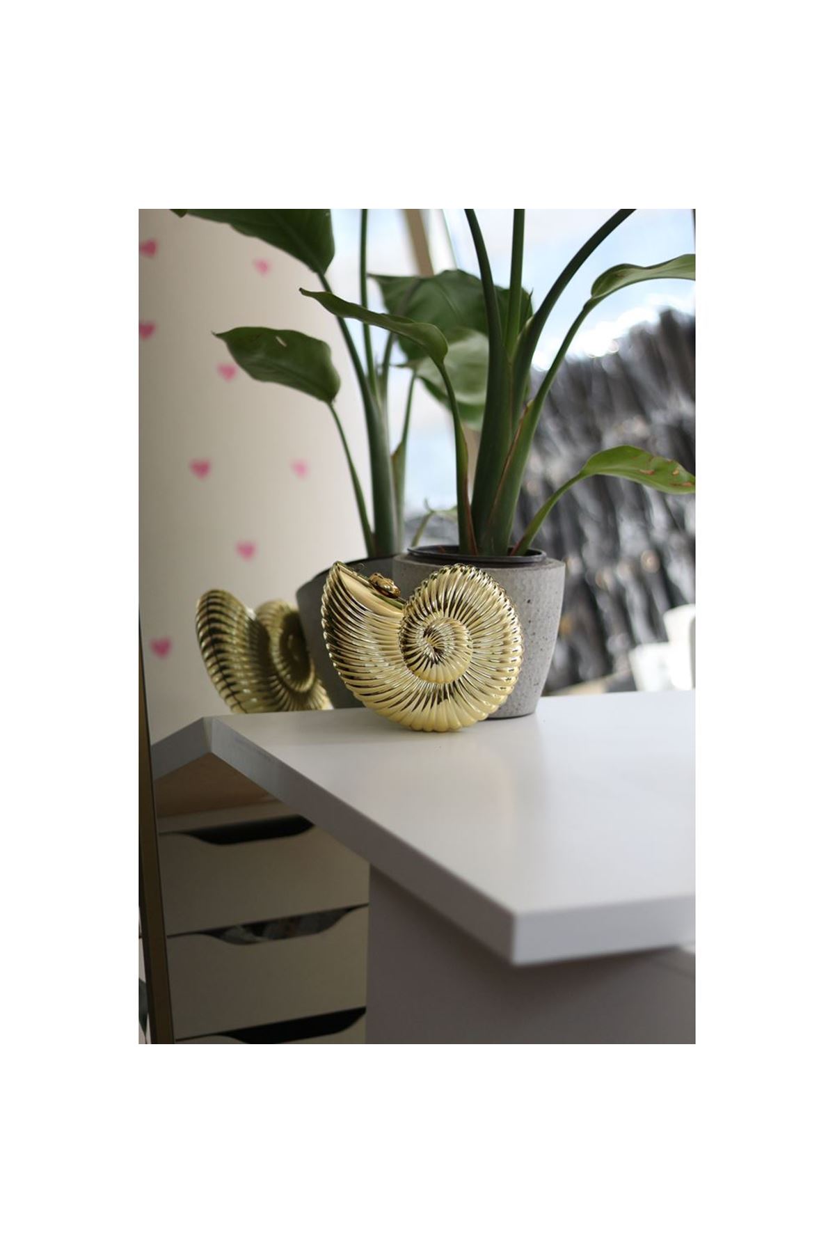 Kadın Gold Mika Deniz Kabuğu Desenli Abiye Çanta