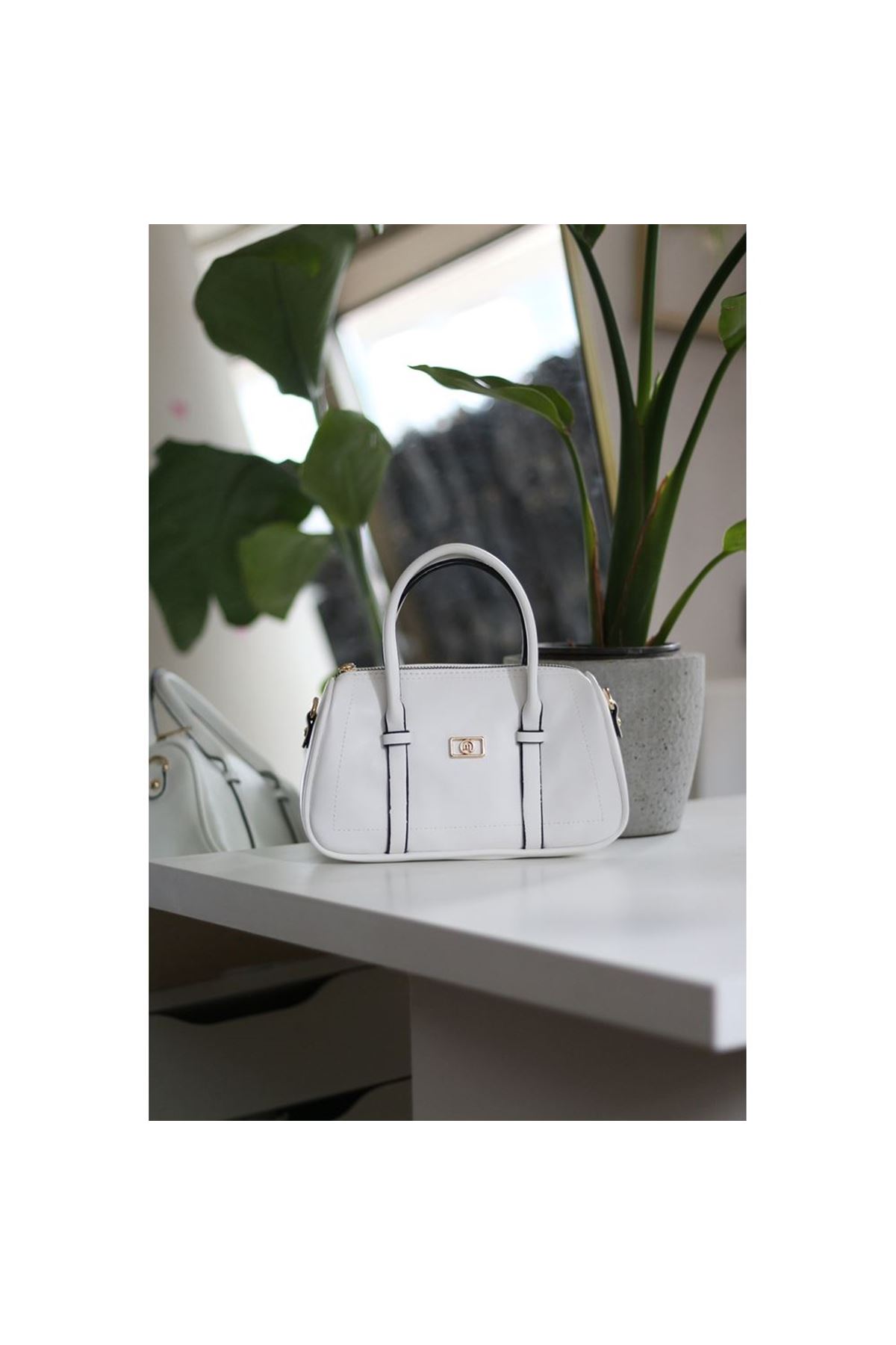 Kadın Beyaz Çift Şeritli Minimal Günlük El &amp;amp; Omuz Çantası