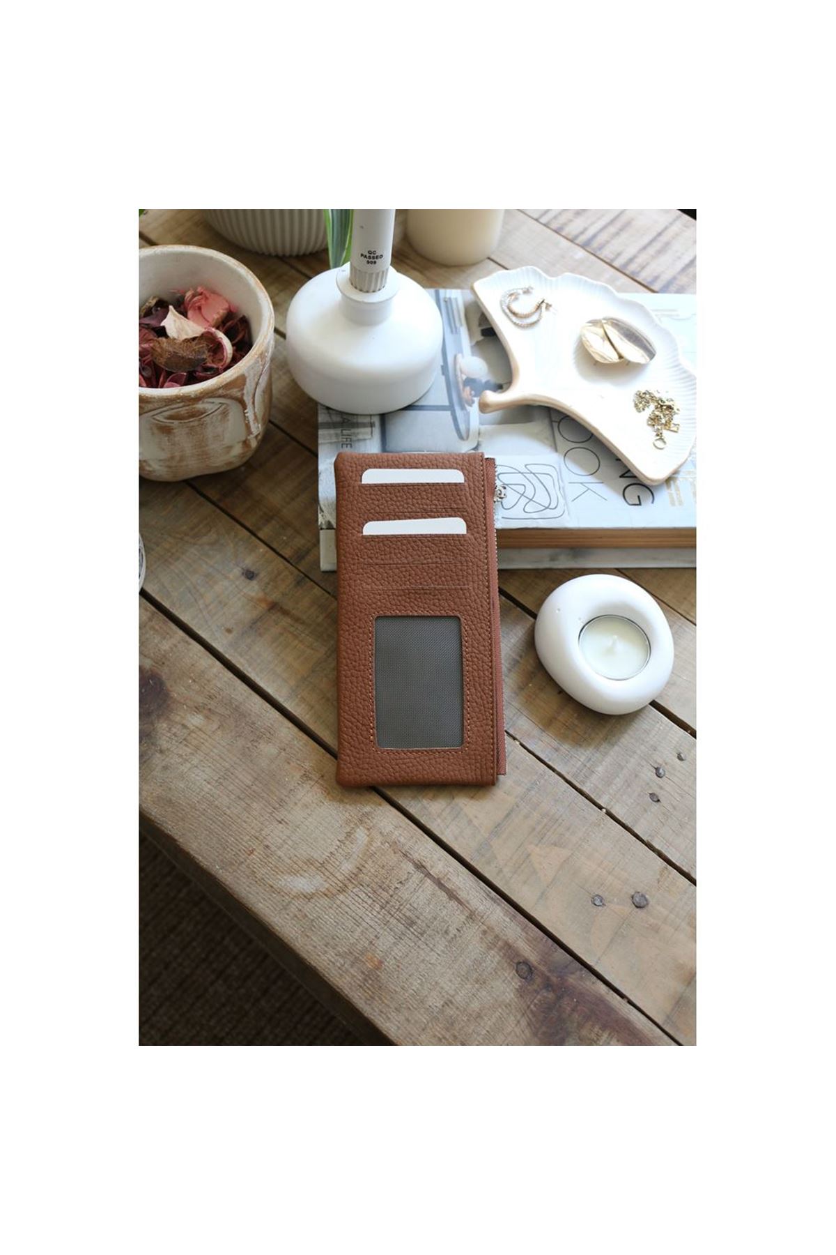 Kadın Taba Gerçek Deri Fermuar Detaylı Kartlık