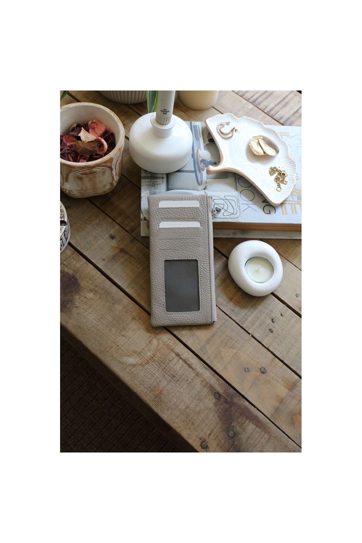 Kadın Vizon Gerçek Deri Fermuar Detaylı Kartlık