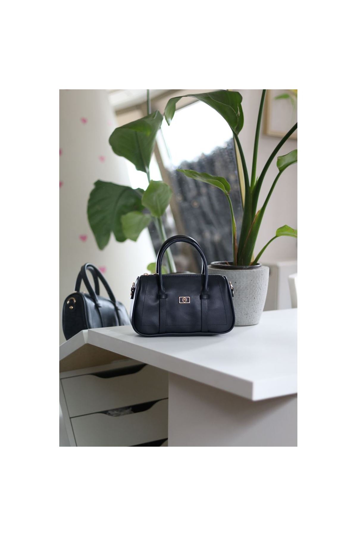 Kadın Lacivert Çift Şeritli Minimal Günlük El &amp;amp; Omuz Çantası