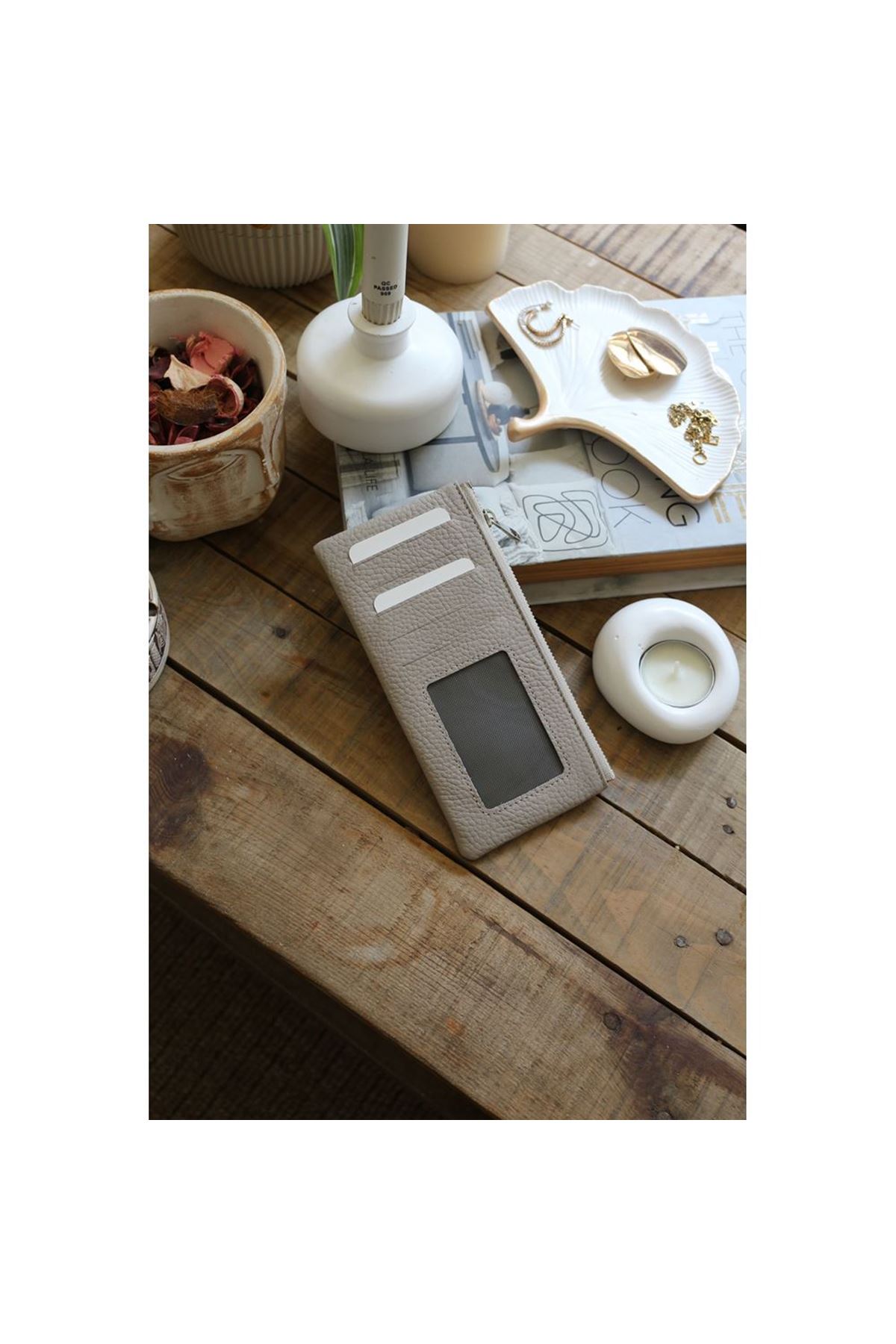 Kadın Vizon Gerçek Deri Fermuar Detaylı Kartlık