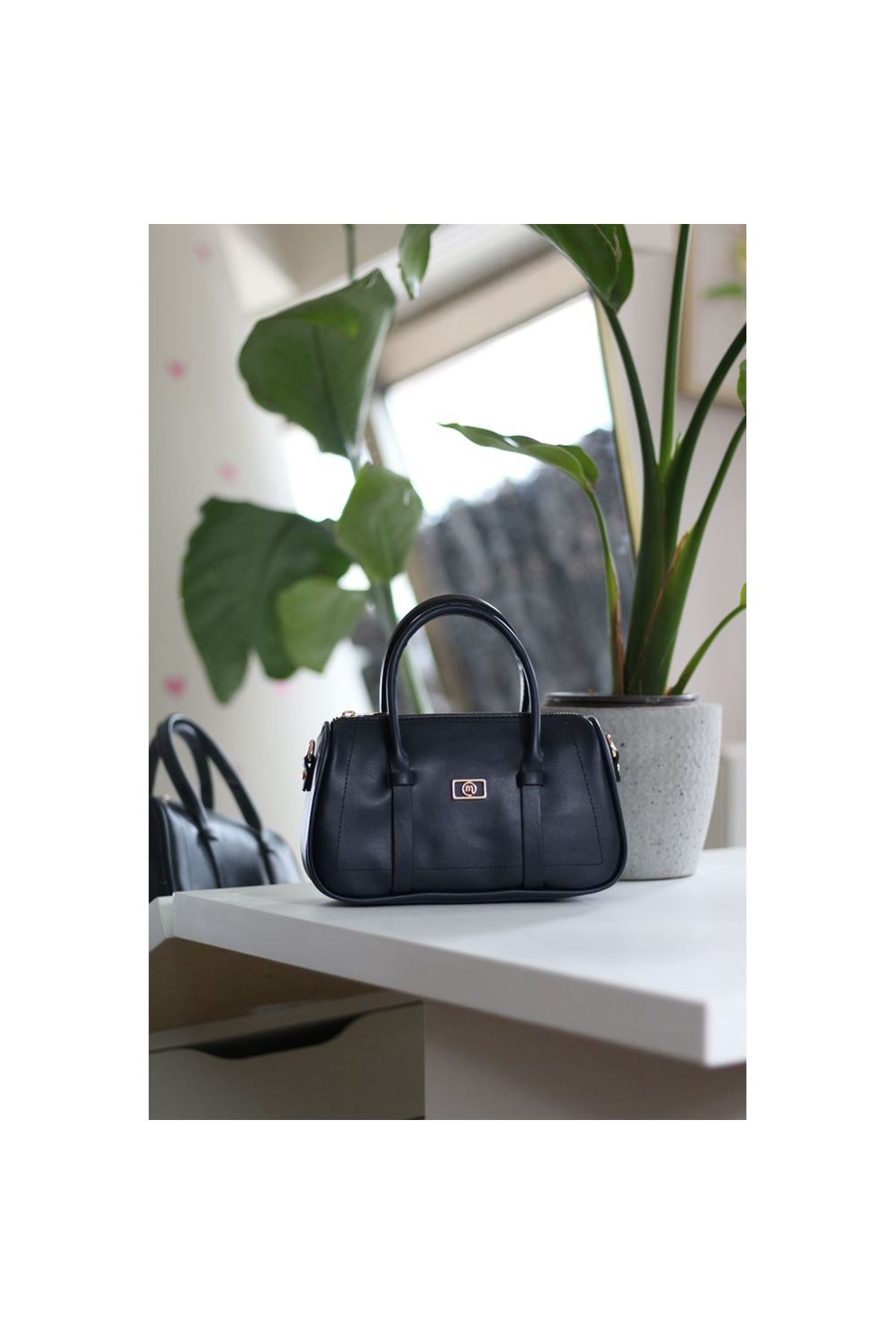 Kadın Lacivert Çift Şeritli Minimal Günlük El &amp;amp; Omuz Çantası