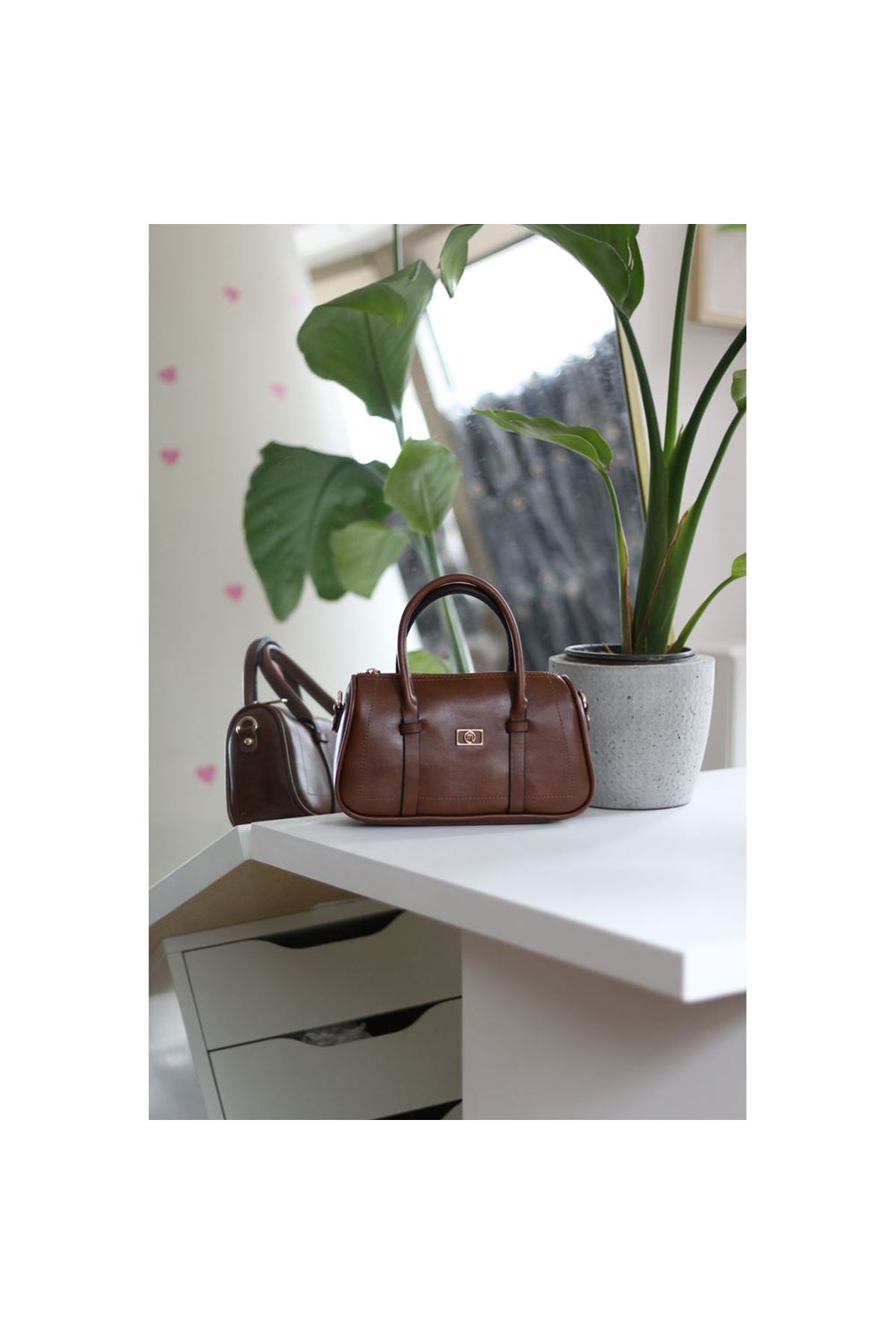 Kadın Taba Çift Şeritli Minimal Günlük El &amp;amp; Omuz Çantası