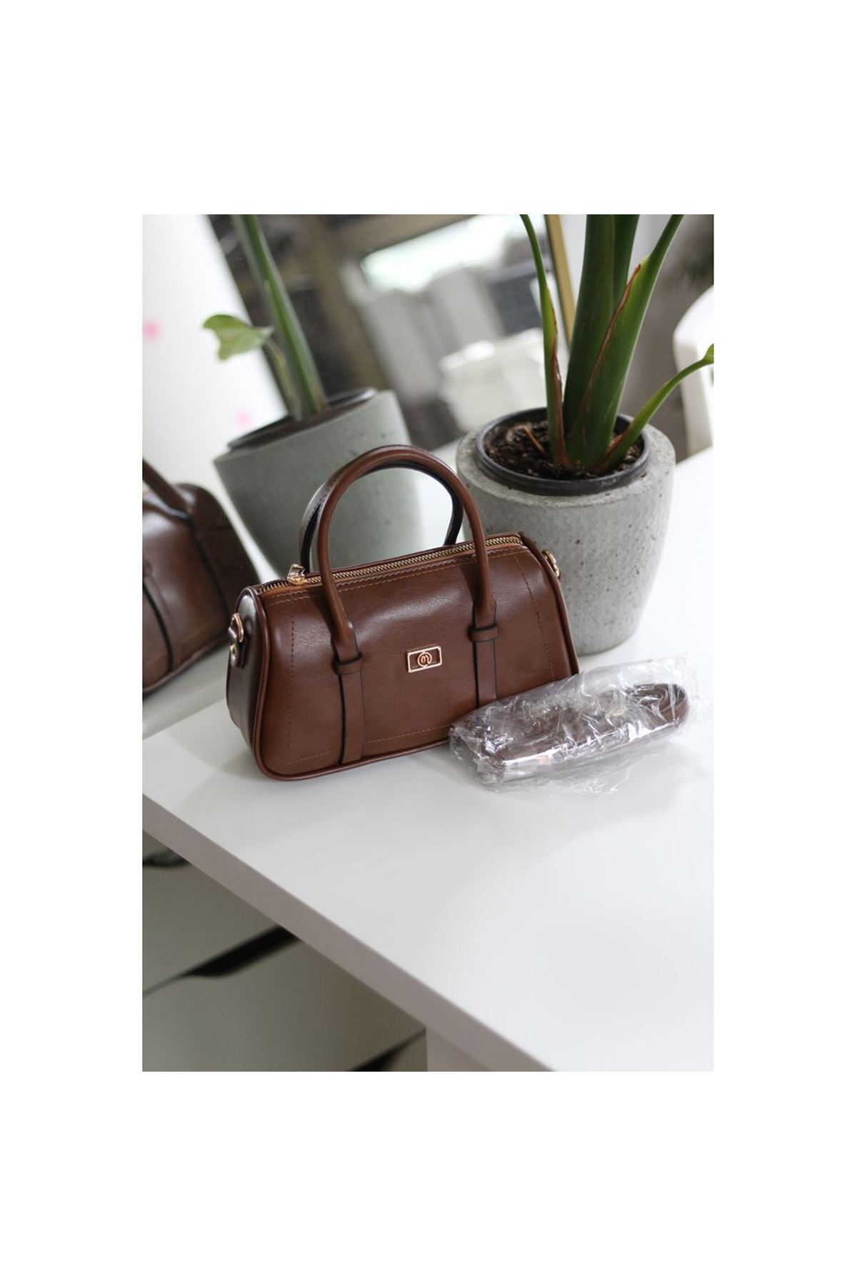 Kadın Taba Çift Şeritli Minimal Günlük El &amp;amp; Omuz Çantası