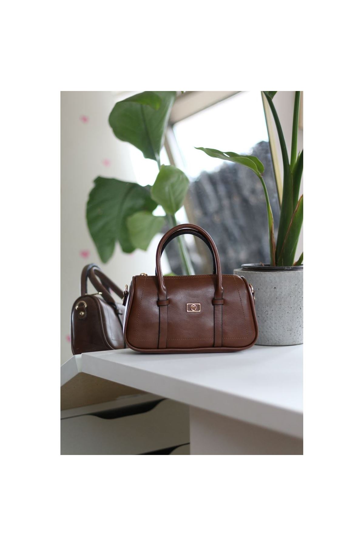 Kadın Taba Çift Şeritli Minimal Günlük El &amp;amp; Omuz Çantası