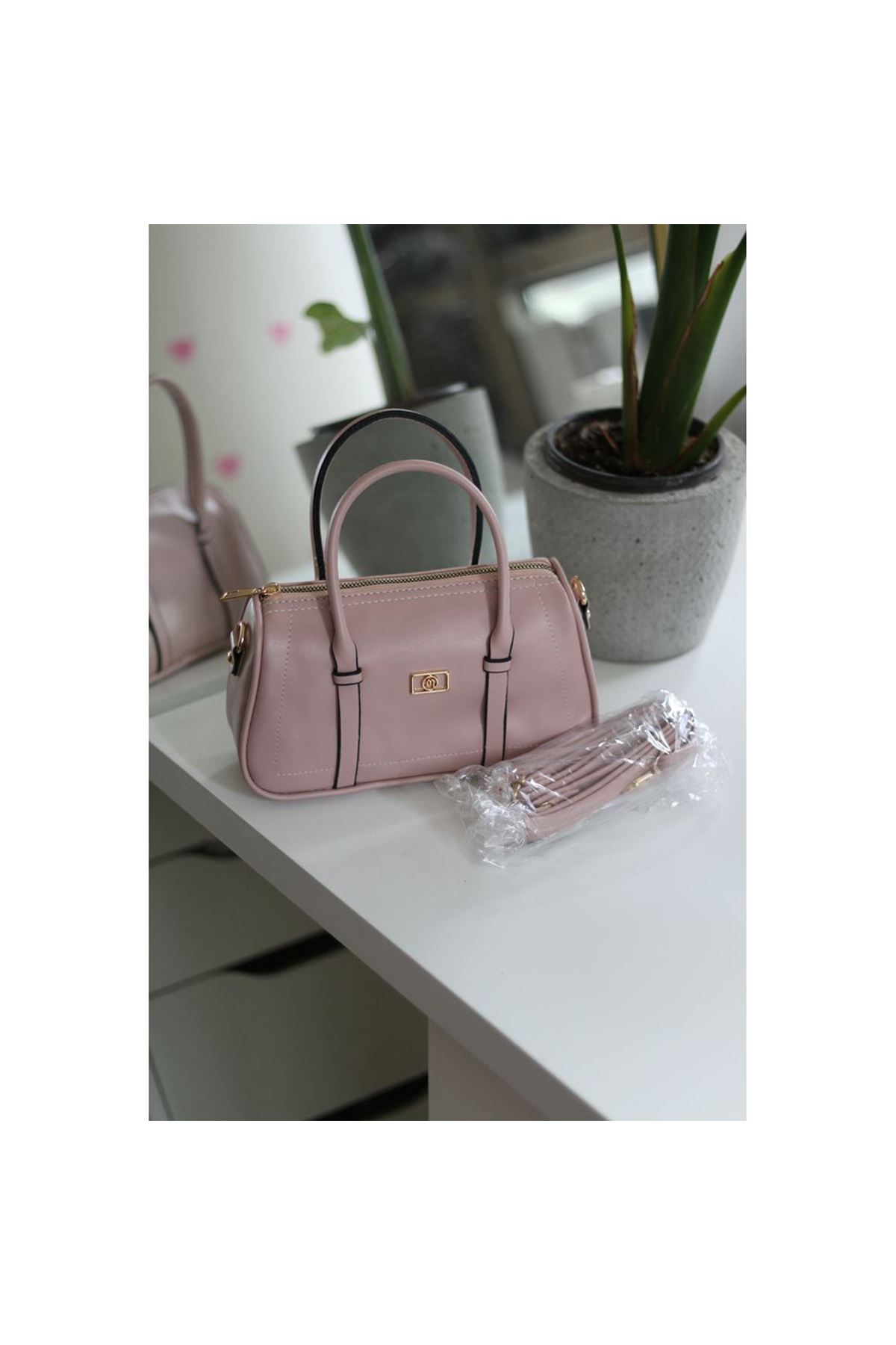 Kadın Pudra Çift Şeritli Minimal Günlük El &amp;amp; Omuz Çantası