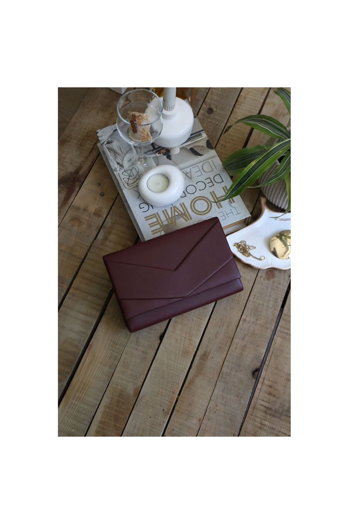 Kadın Bordo Zarf Kutu Omuz Çantası