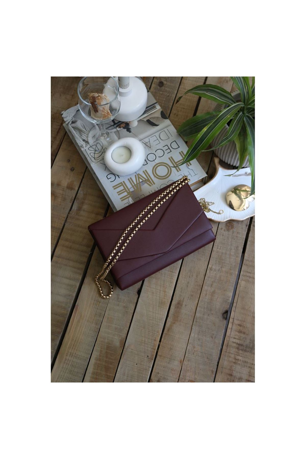 Kadın Bordo Zarf Kutu Omuz Çantası