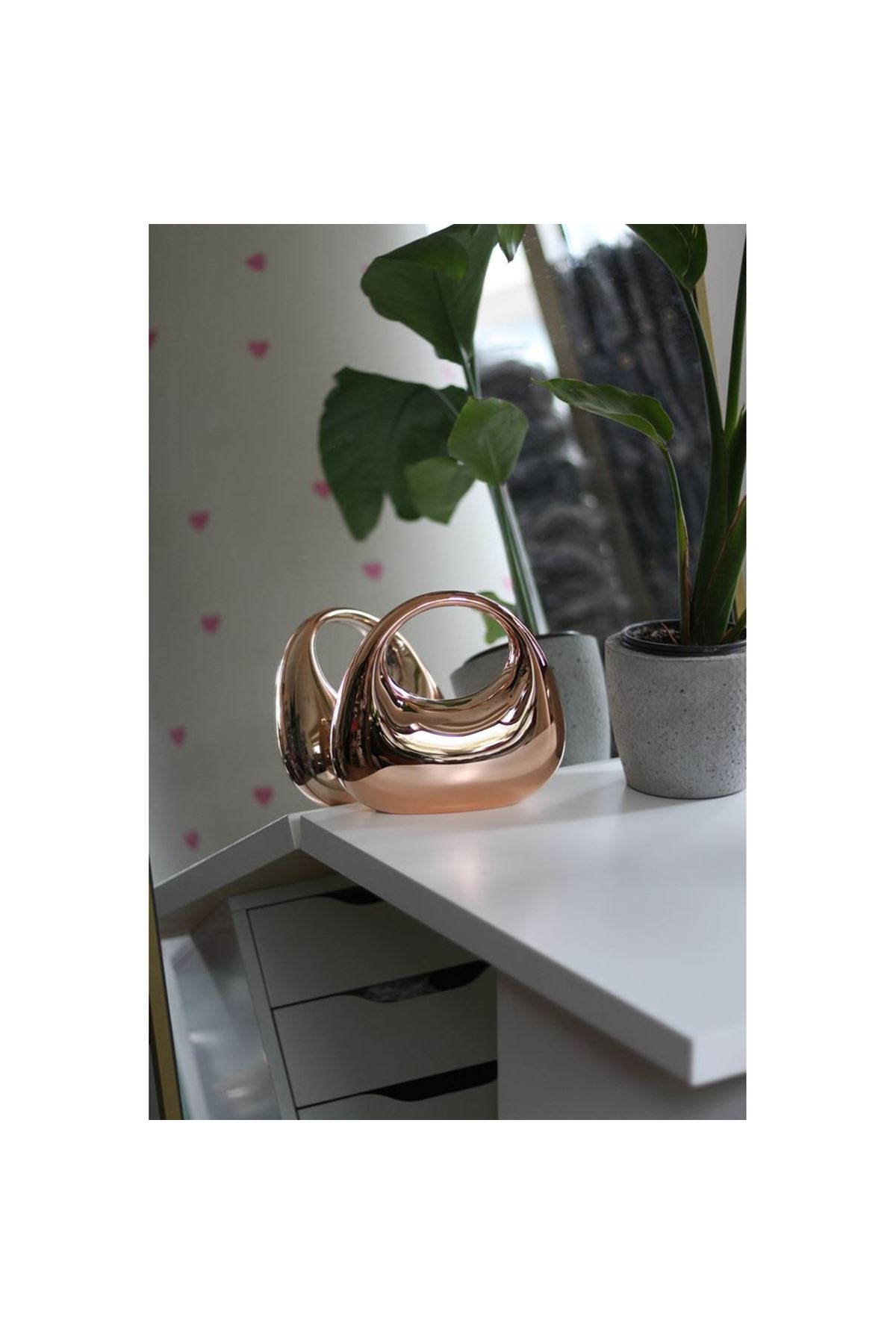 Kadın Rose Gold Metalik Oval Tutmalı Mika Kalıp Abiye El Çantası