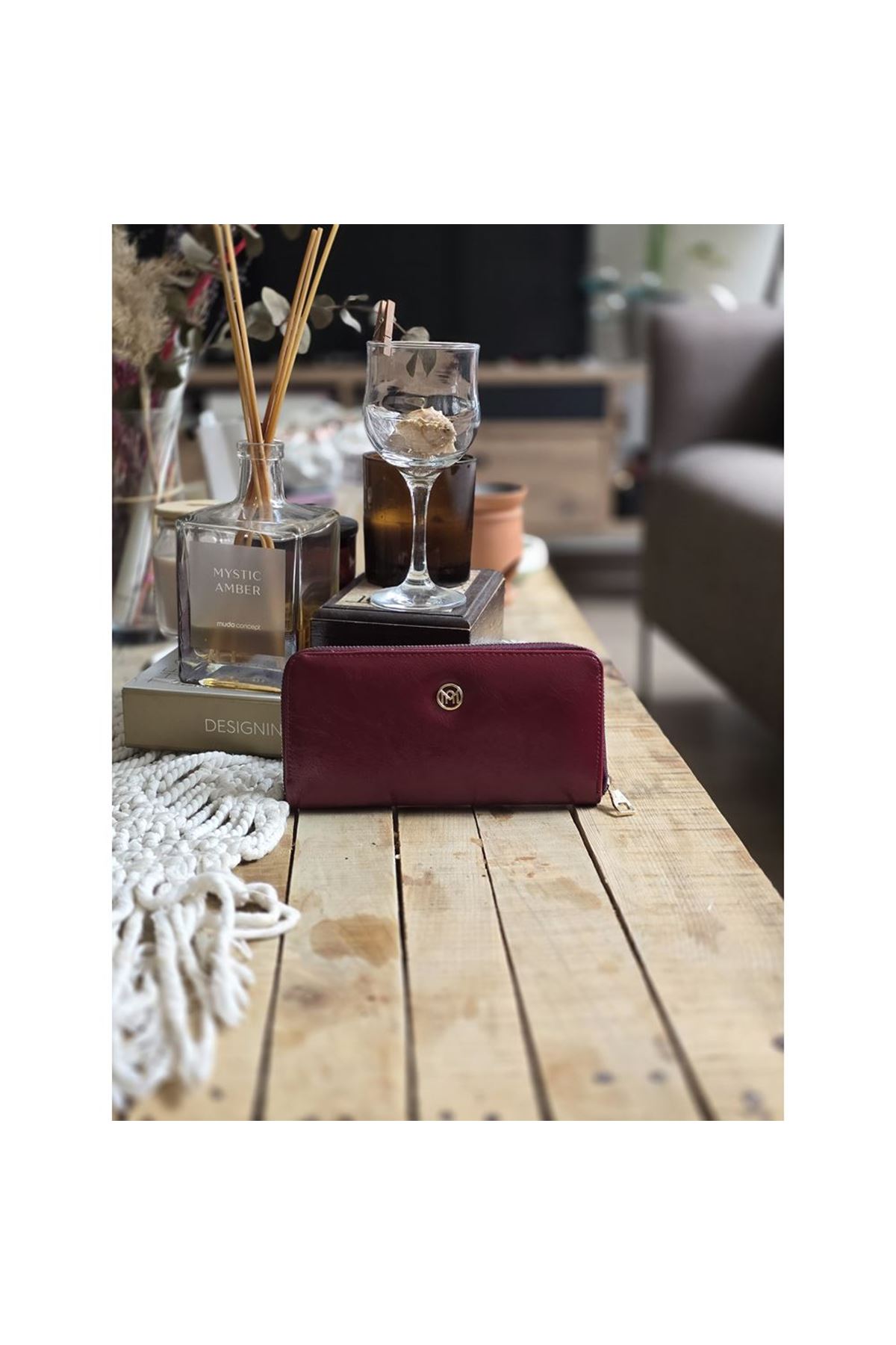 Bordo Dokulu Slim Kartlık Detaylı Cüzdan