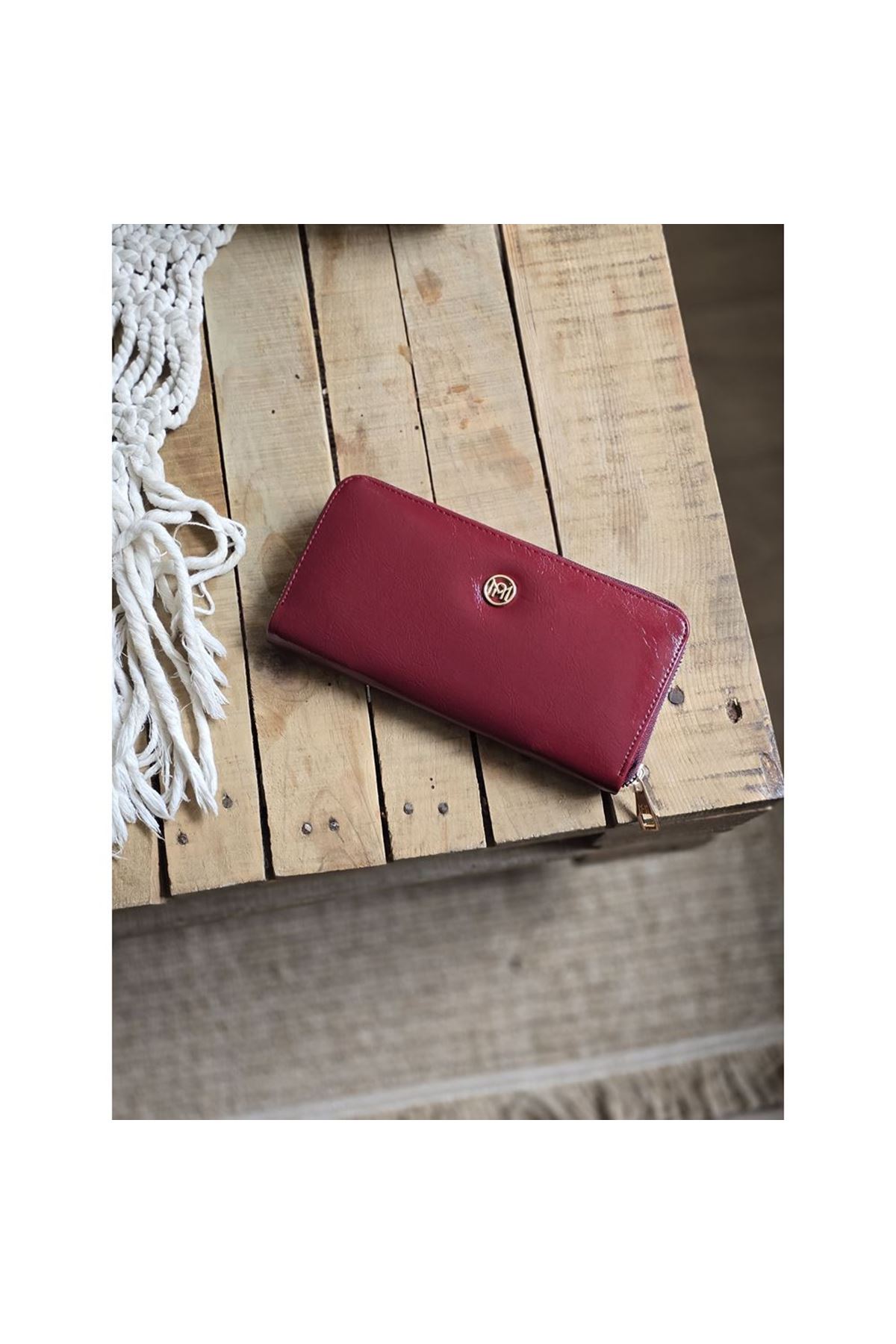 Bordo Dokulu Slim Kartlık Detaylı Cüzdan