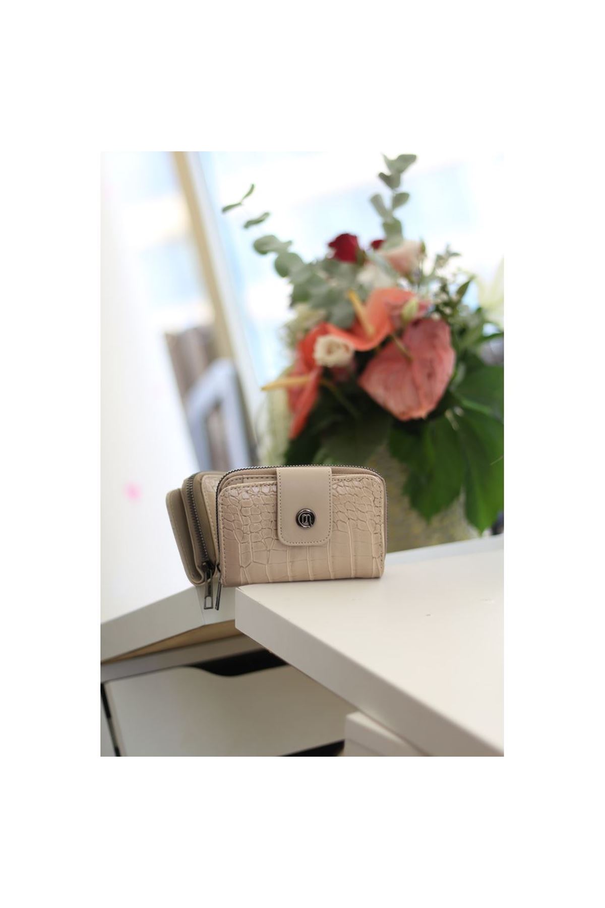 Kadın Vizon Kroko Doku Mini Boy Cüzdan