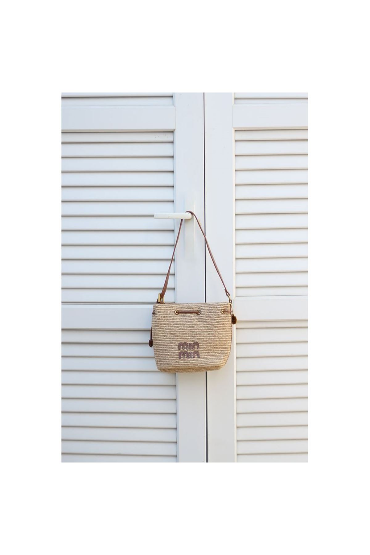 Kadın Camel Hasır Doku Bohça Form Omuz Çantası