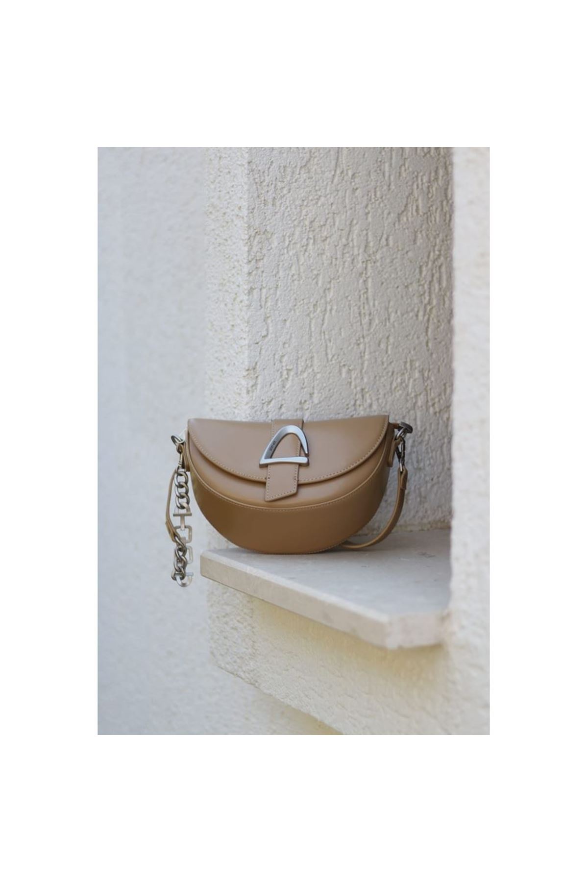 Kadın Vizon V Toka Detaylı Askılı Omuz Çantası