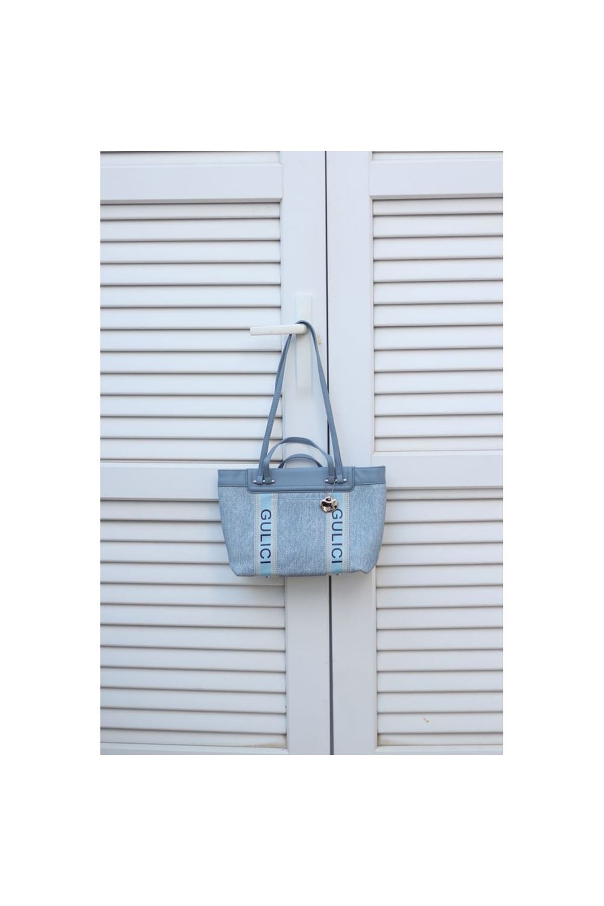 Kadın Mavi Özel Mumlu Kot Kumaş Şerit Detaylı El &amp;amp; Omuz Çantası