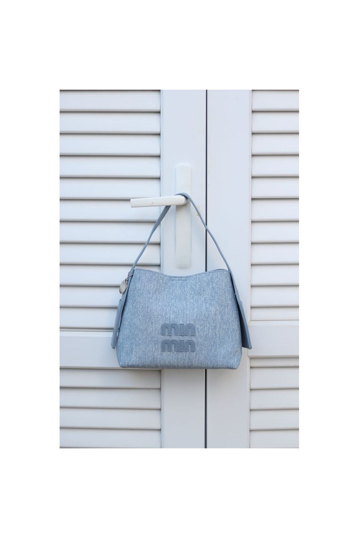 Kadın Mavi Özel Mumlu Kot Kumaş Omuz Çantası